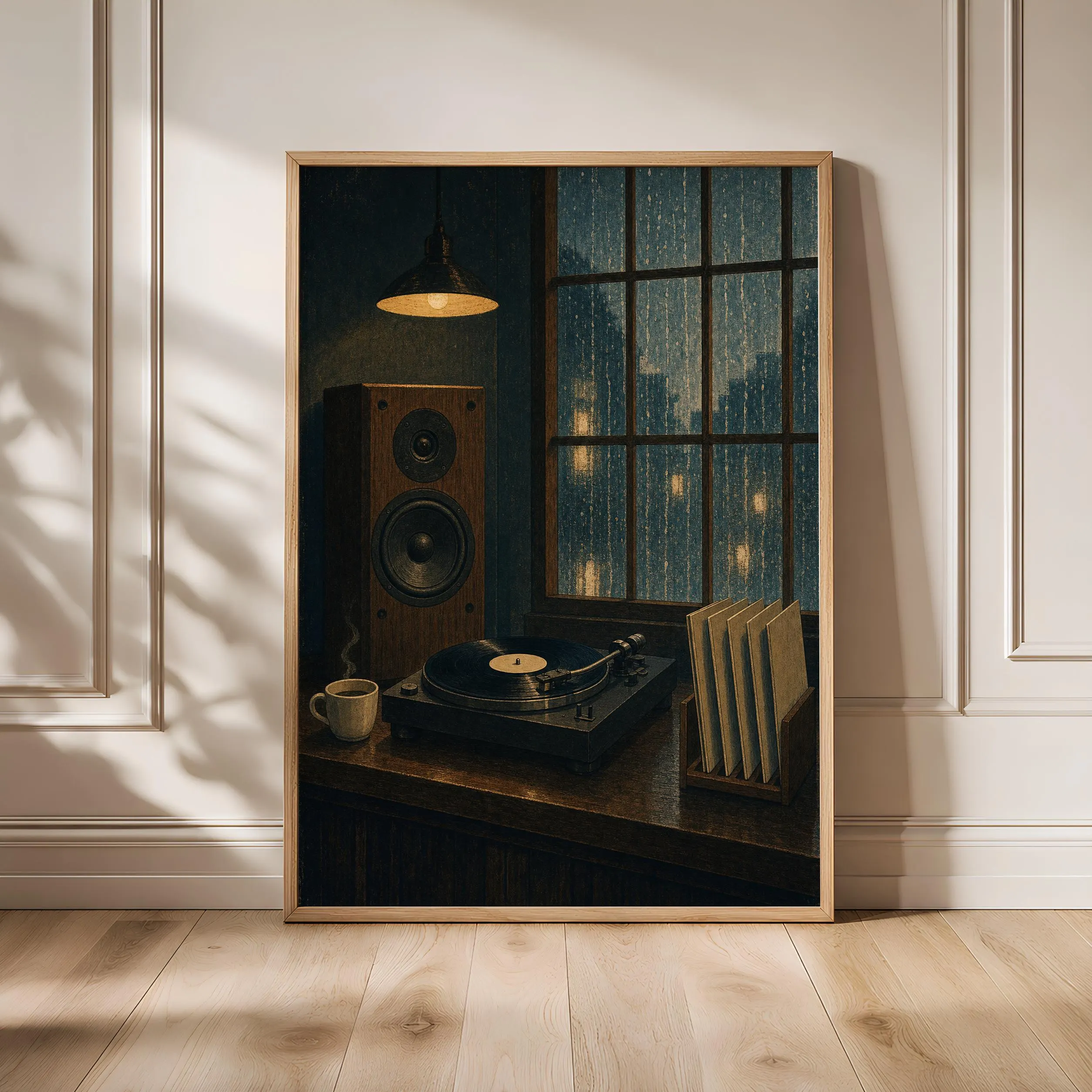 Japanese Jazz Kissa Print, Vintage Listening Room Wall Art, Rainy Cafe Poster, Audiophile Music Decor, Housewarming Gift – Calm Wall Art by Artsify