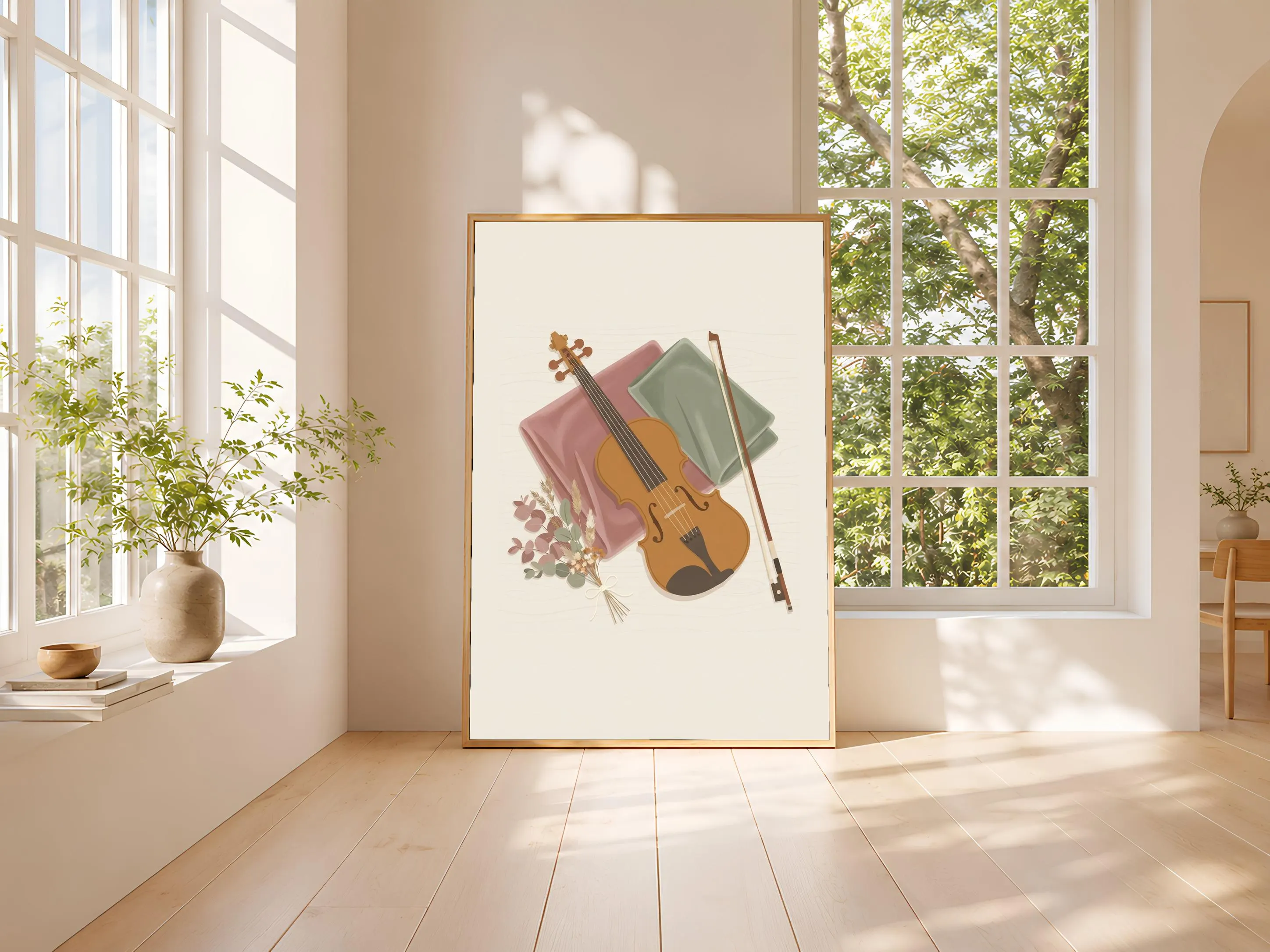 Violin Still Life Print, Japandi Music Room Poster, Dusty Rose Wall Art, Musician Gift, Housewarming Gift – Calm Wall Art by Artsify thumbnail 3