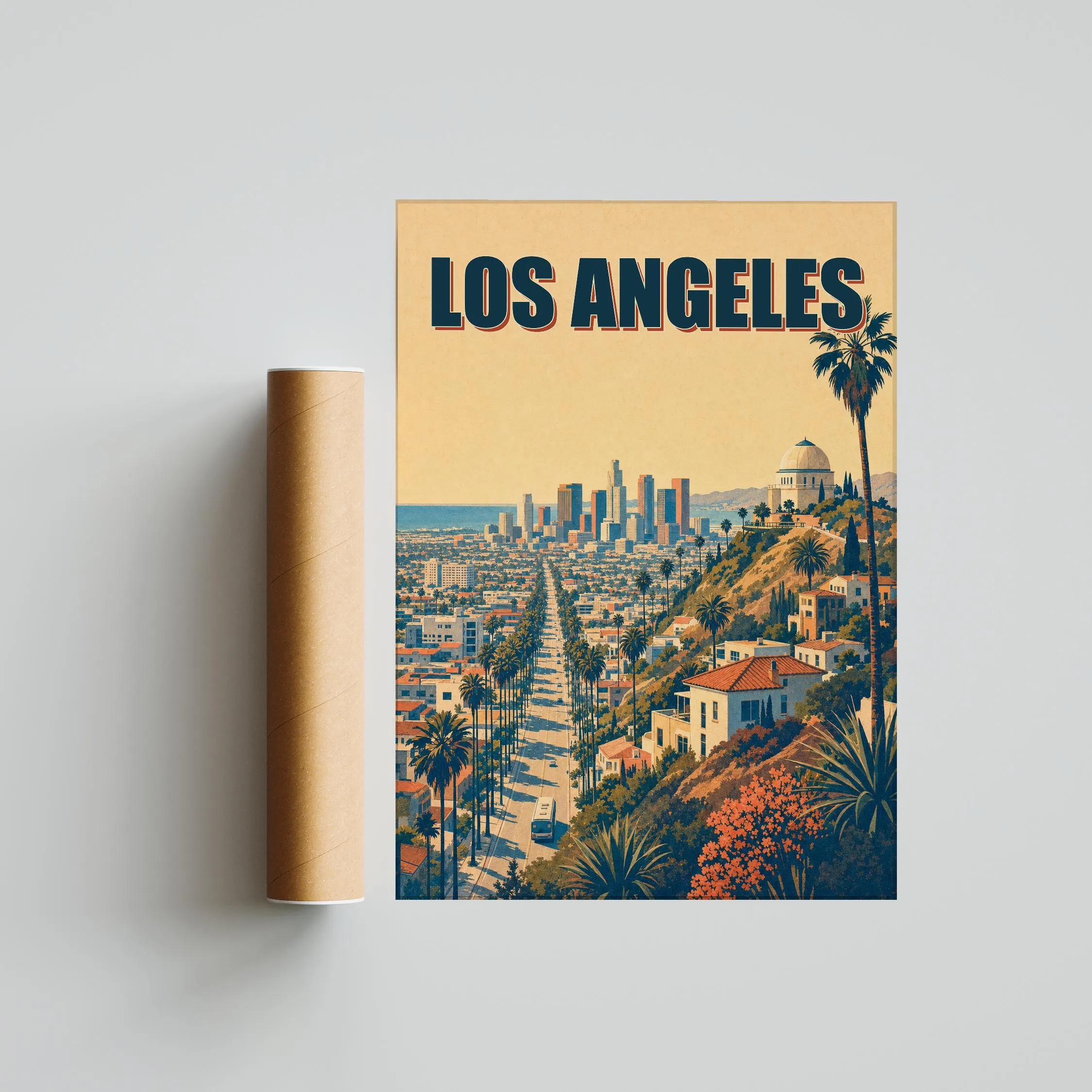 Los Angeles Travel Poster Print, Vintage Skyline Wall Art, Bold Typography Poster, City Name Wall Decor, Housewarming Gift – Calm Wall Art by Artsify thumbnail 5