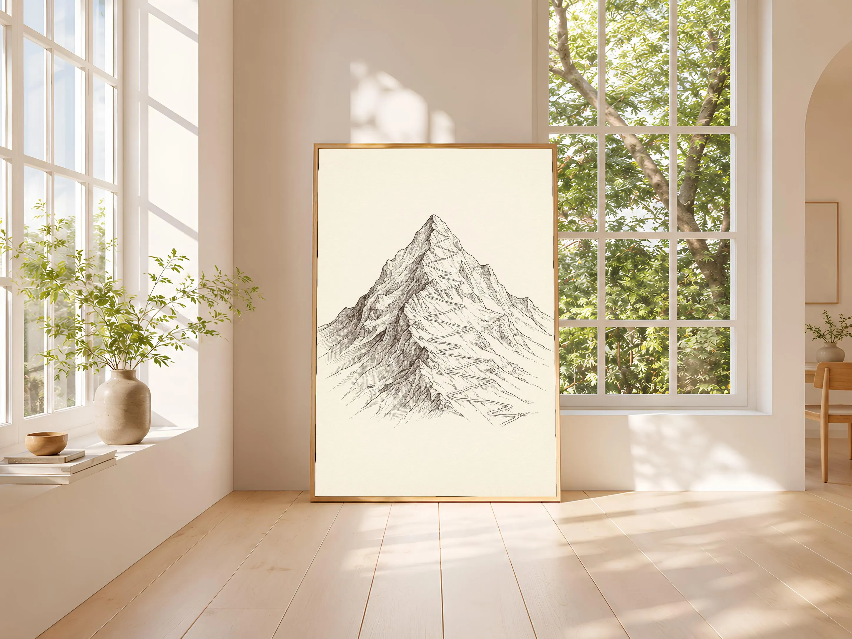 Mountain Peak Line Art Print, Hiking Trail Ink Sketch, Alpine Poster, Office Decor, Housewarming Gift – Calm Wall Art by Artsify thumbnail 3