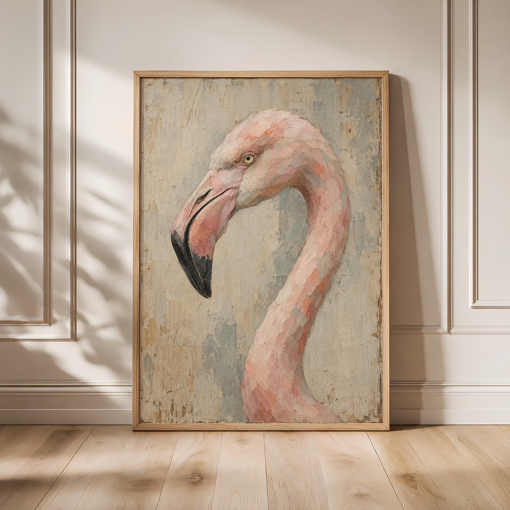 Cubist Flamingo Wall Art, Abstract Geometric Tropical Bird Portrait, Muted Pink Decor – Calm Wall Art by Artsify
