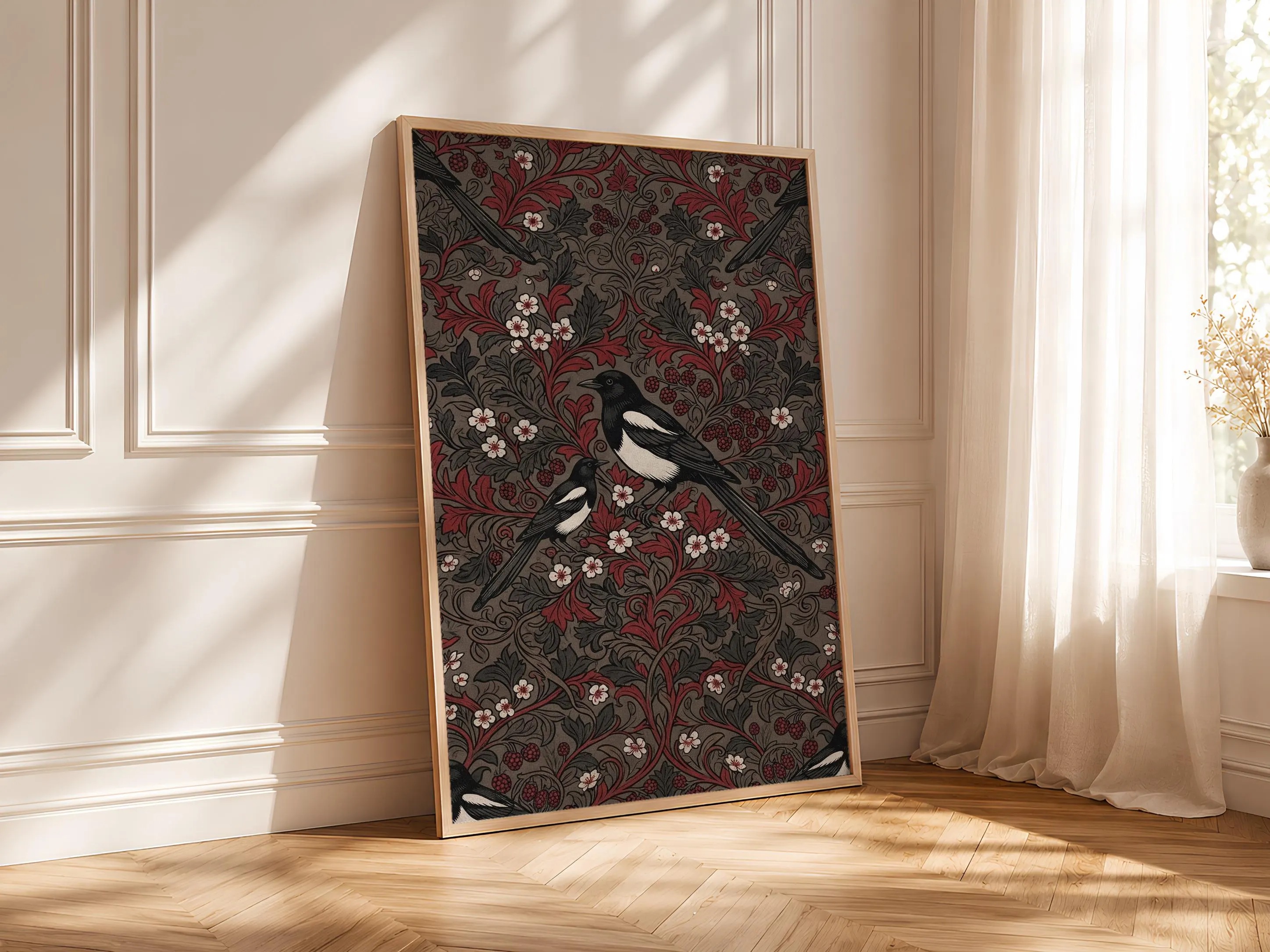William Morris Style Print, Arts and Crafts Magpie Poster, Hawthorn Wall Art, Entryway Decor, Housewarming Gift – Calm Wall Art by Artsify thumbnail 4