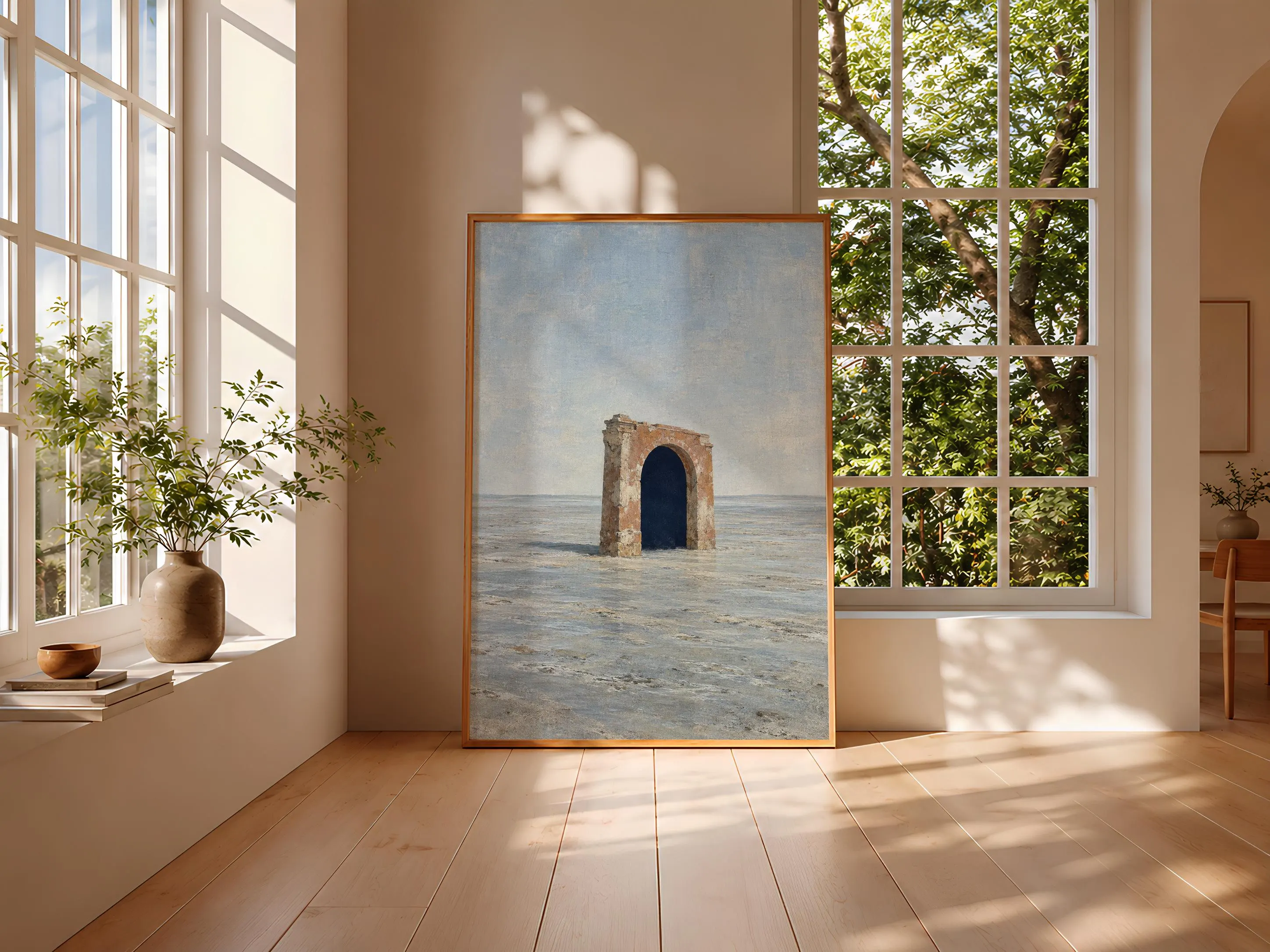 Day and Night Arch Wall Art, Minimal Surreal Coastal Architecture Print – Calm Wall Art by Artsify thumbnail 3