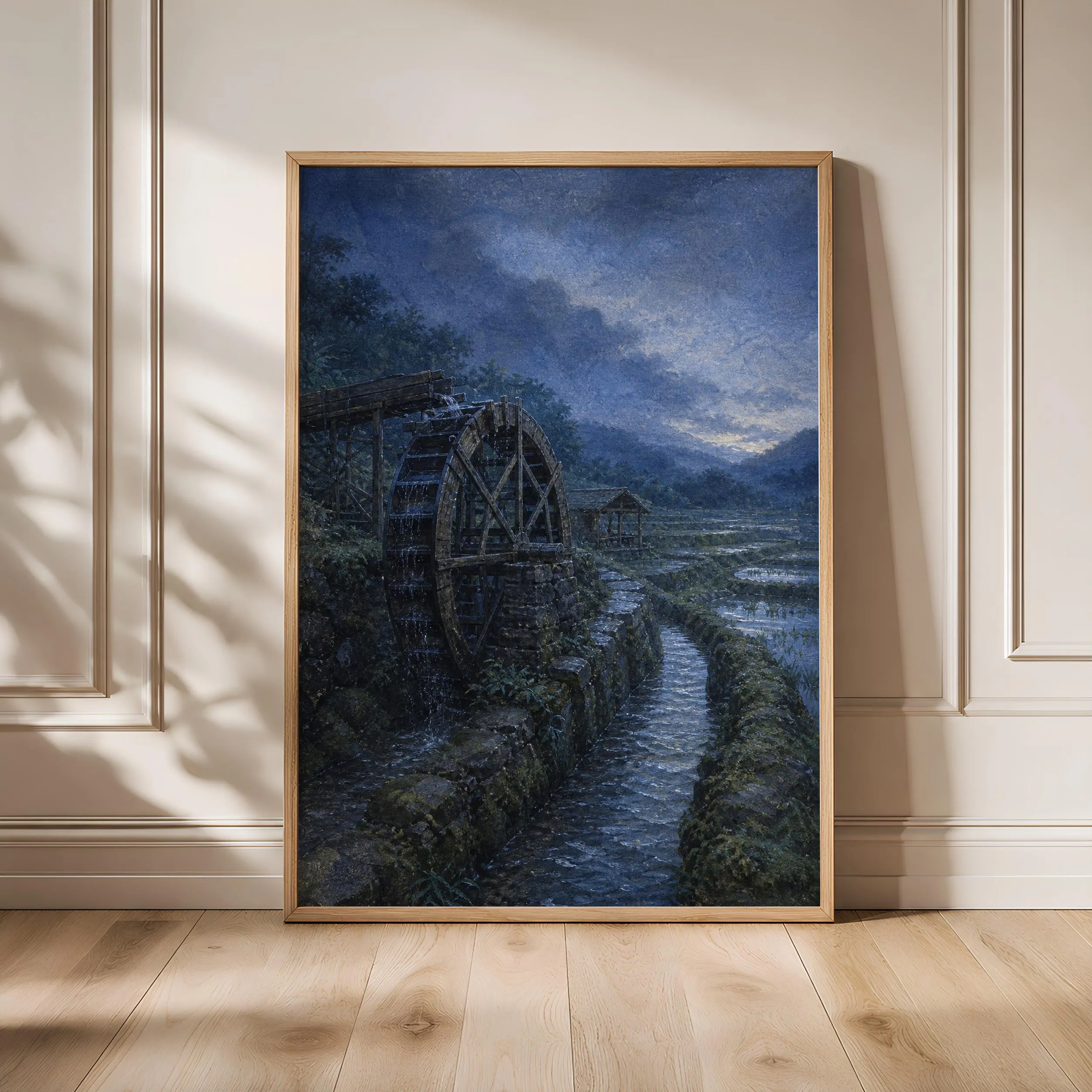 Japanese Water Wheel Print, Rural Landscape Wall Art, Vintage Farm Poster, Japandi Countryside Decor, Housewarming Gift – Calm Wall Art by Artsify