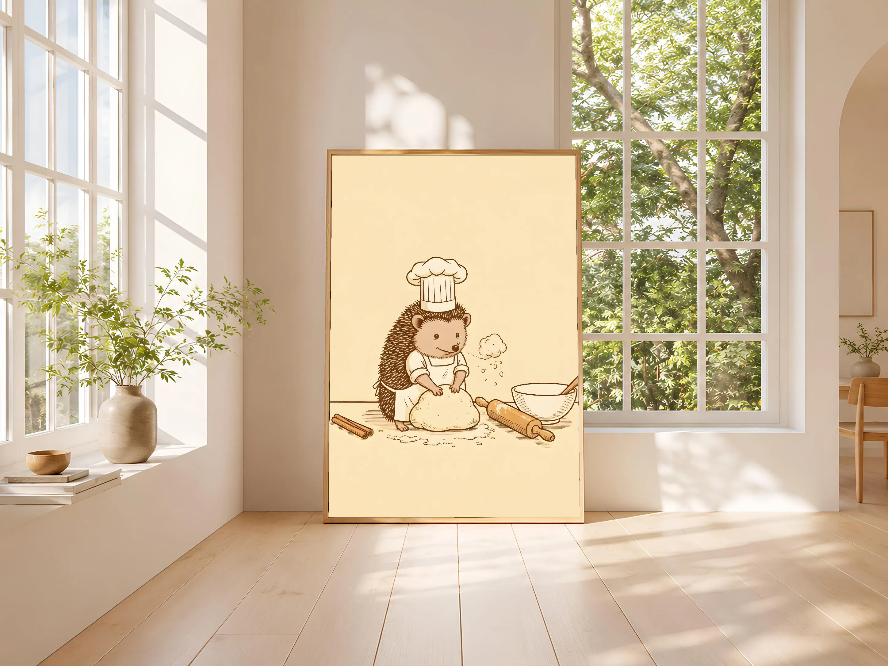 Baking Hedgehog Art Print, Funny Animal Poster, Retro Kitchen Wall Art, Quirky Bakery Decor, Baker Gift, Housewarming Gift – Calm Wall Art by Artsify thumbnail 3