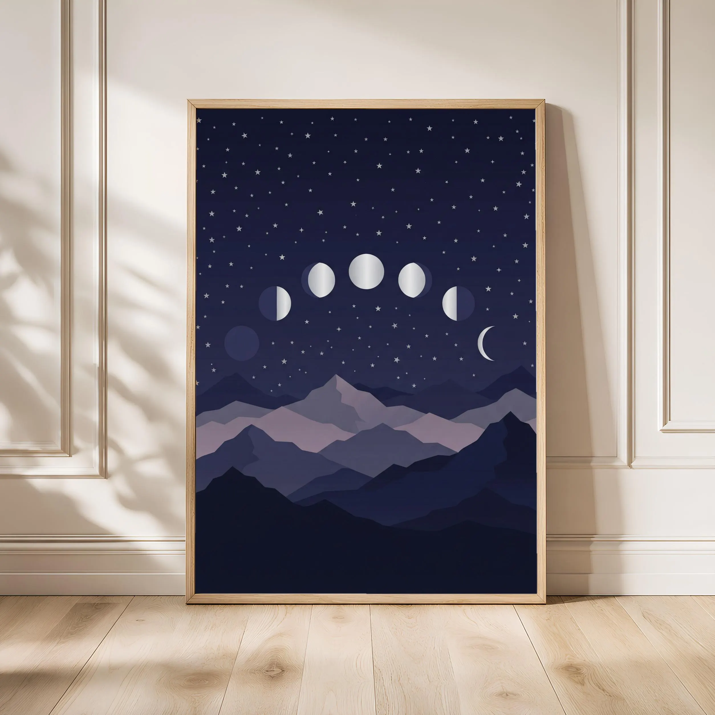Moon Phases Mountain Print, Celestial Night Sky Poster, Boho Lunar Wall Art, Living Room Decor, Housewarming Gift – Calm Wall Art by Artsify