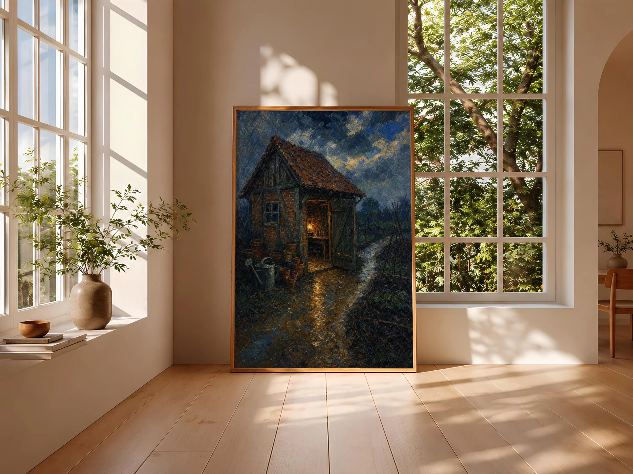 Van Gogh Style Garden Shed Print, Post Impressionist Wall Art, Rainy Cottage Poster, Gardener Gift Decor, Housewarming Gift – Calm Wall Art by Artsify thumbnail 3
