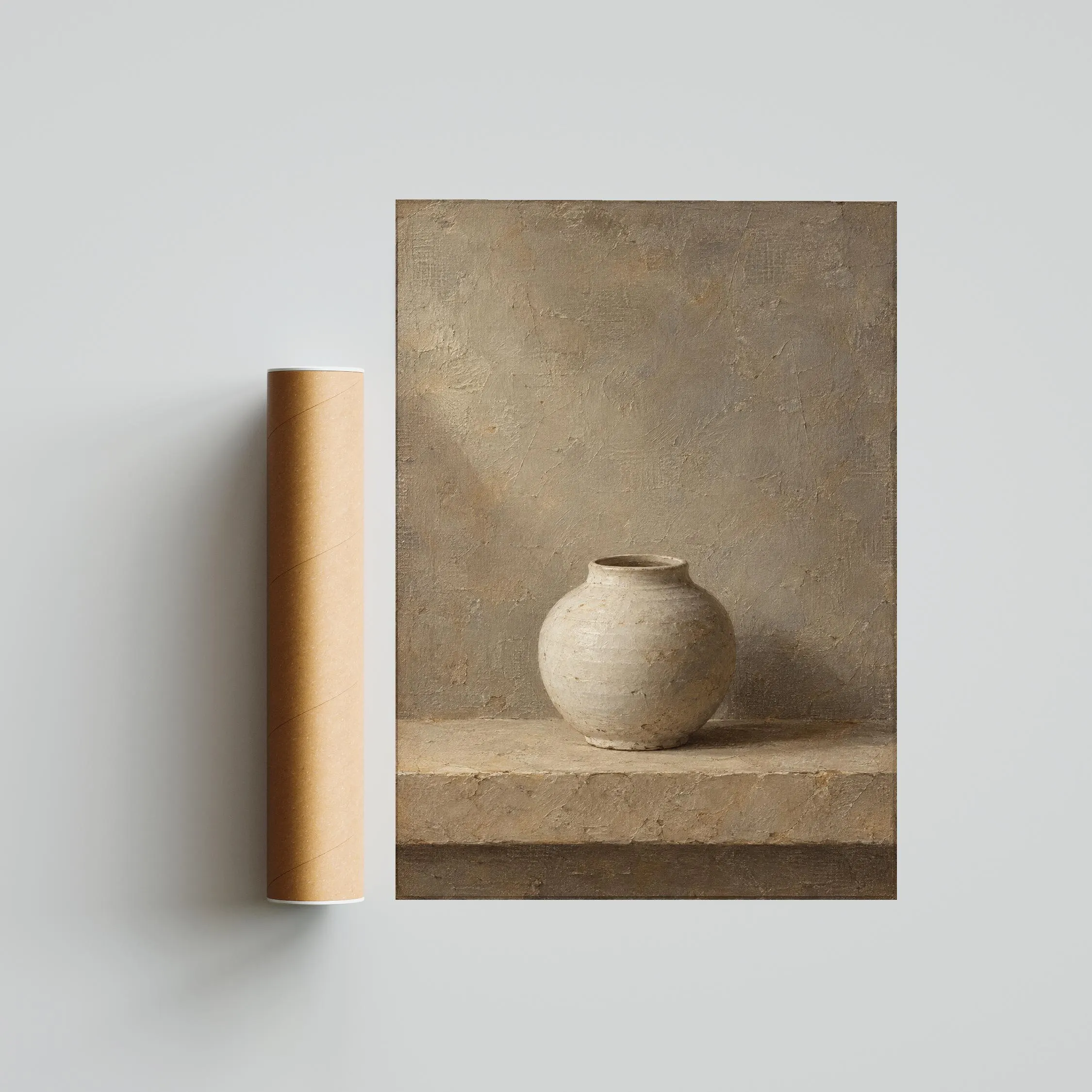 White Ceramic Jar Wall Art, Minimal Japandi Pottery Painting, Neutral Shelf Decor – Calm Wall Art by Artsify thumbnail 5