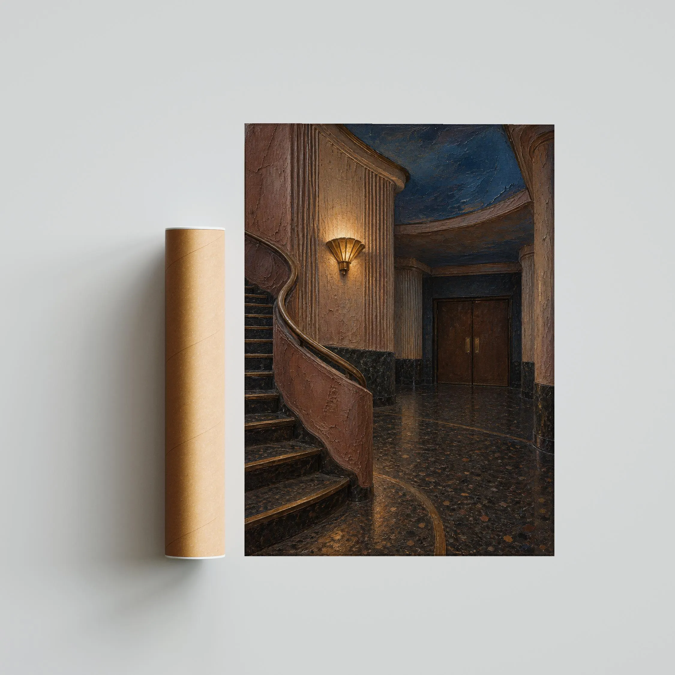 Art Deco Cinema Vestibule Wall Art, Blue Hour Oil Painting, Theater Decor – Calm Wall Art by Artsify thumbnail 5