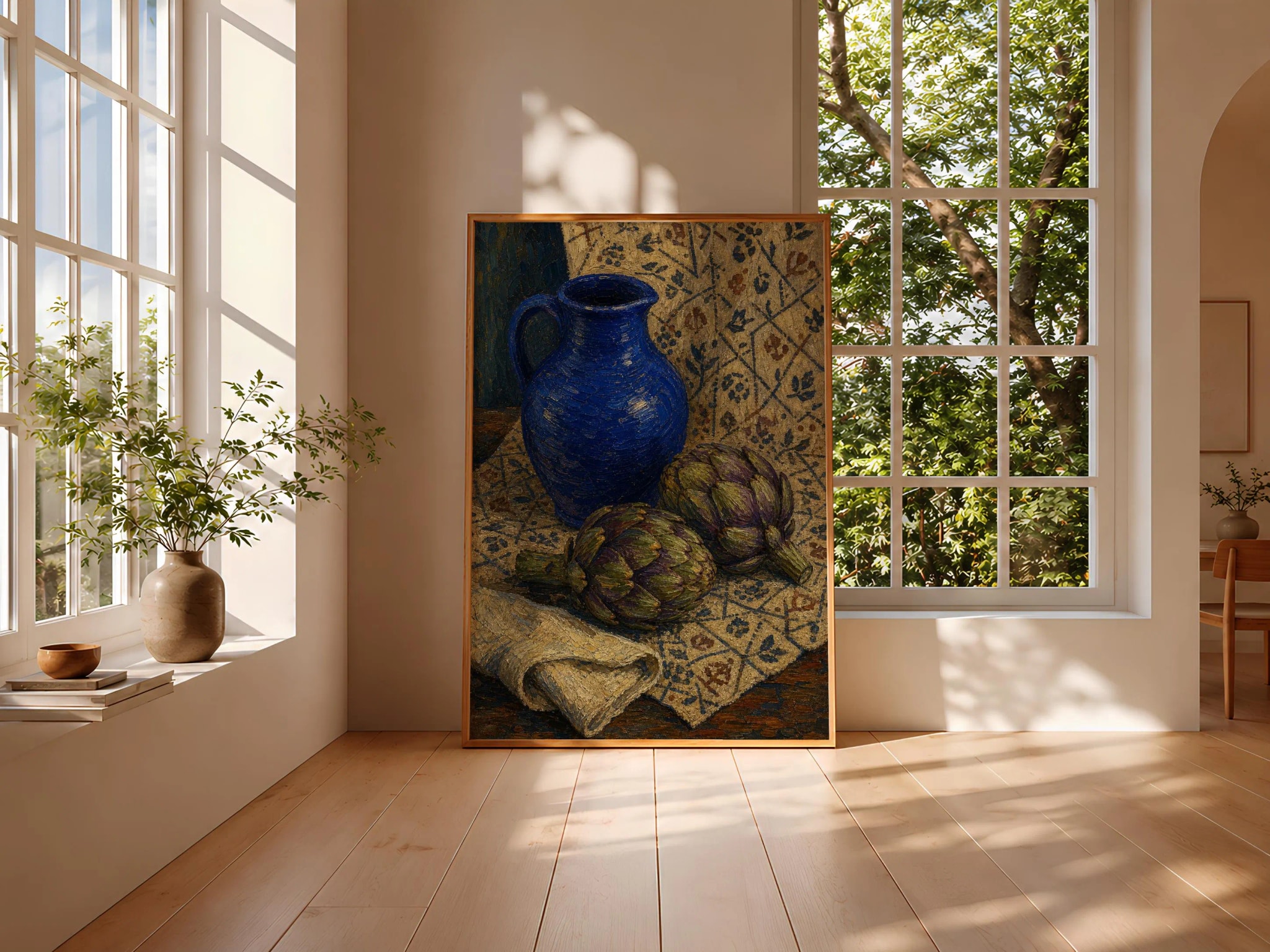 Van Gogh Style Artichoke Print, Post Impressionist Kitchen Wall Art, Blue Jug Poster, Moody Vegetable Decor, Housewarming Gift – Calm Wall Art by Artsify thumbnail 3