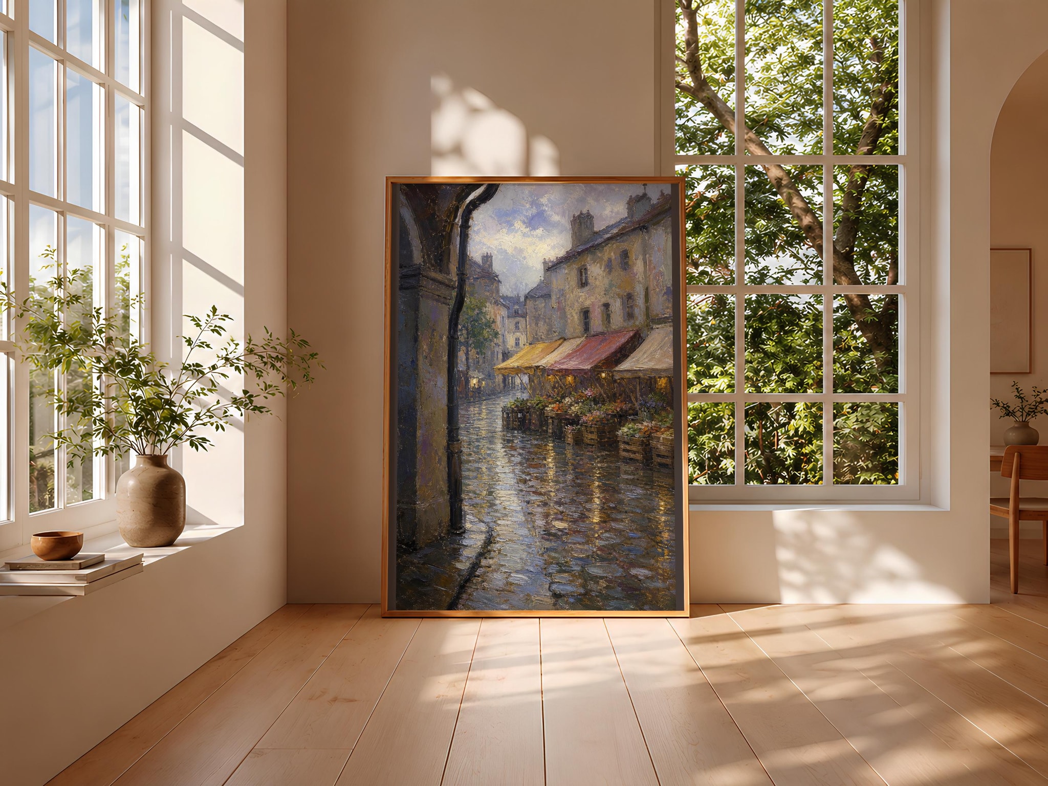 Monet Style Market Print, Impressionist Cityscape Wall Art, Rainy European Poster, Vintage Street Decor, Housewarming Gift – Calm Wall Art by Artsify thumbnail 3