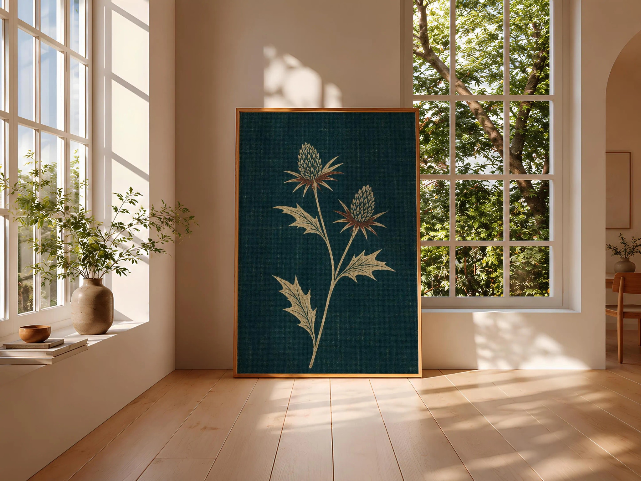 Sea Holly Wall Art, Minimalist Arts and Crafts Botanical Print, Teal Coastal Decor – Calm Wall Art by Artsify thumbnail 3