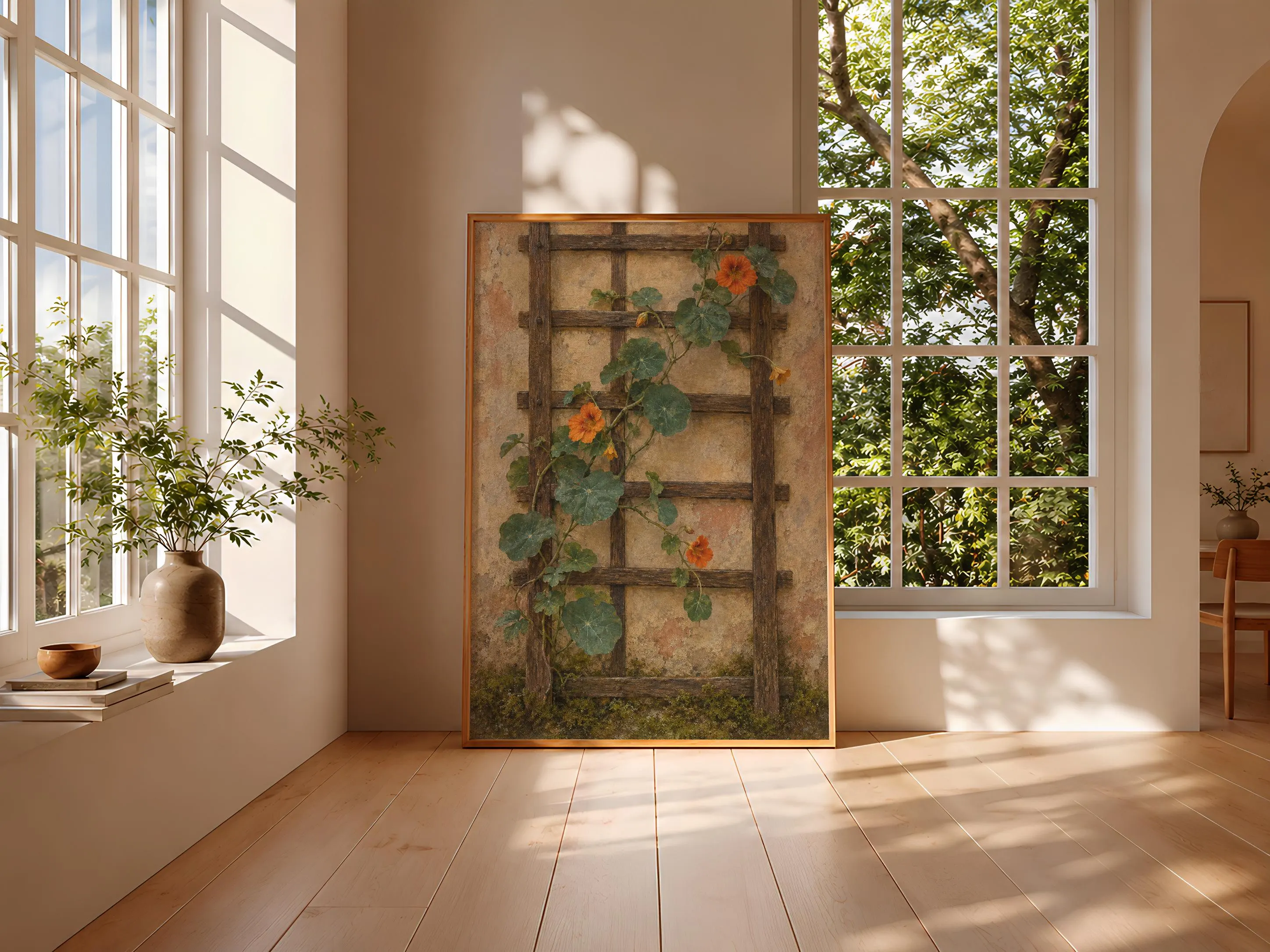 Nasturtium Wall Art, Moody Arts and Crafts Botanical Painting, Cottage Garden Decor – Calm Wall Art by Artsify thumbnail 3