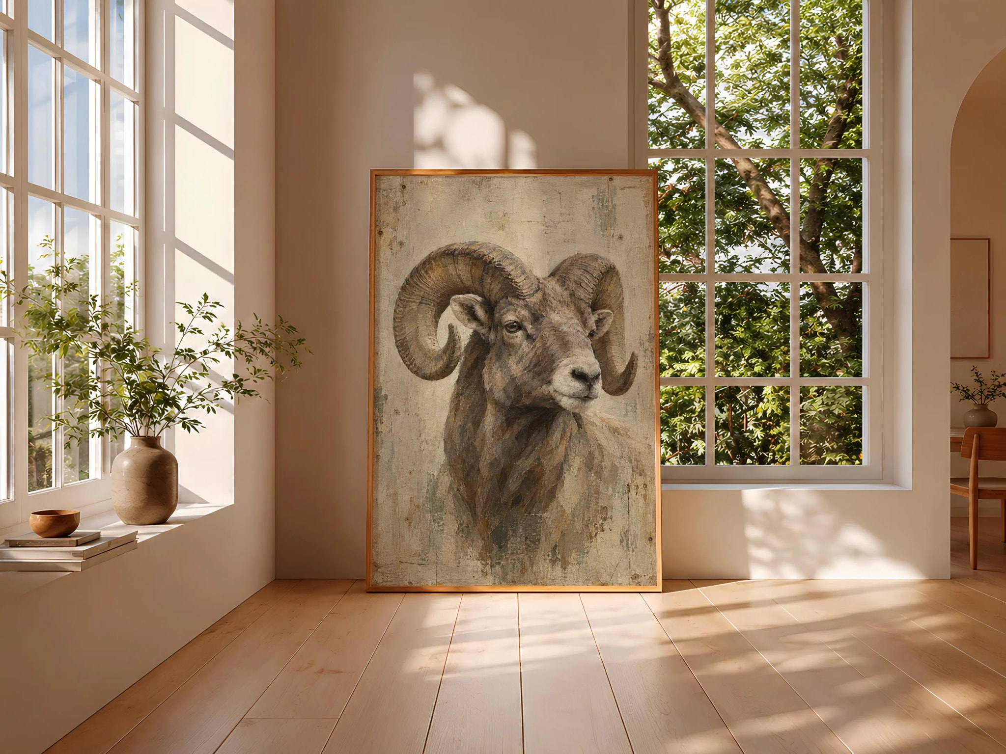 Cubist Bighorn Ram Wall Art, Abstract Geometric Wildlife Portrait, Mountain Home Decor – Calm Wall Art by Artsify thumbnail 3