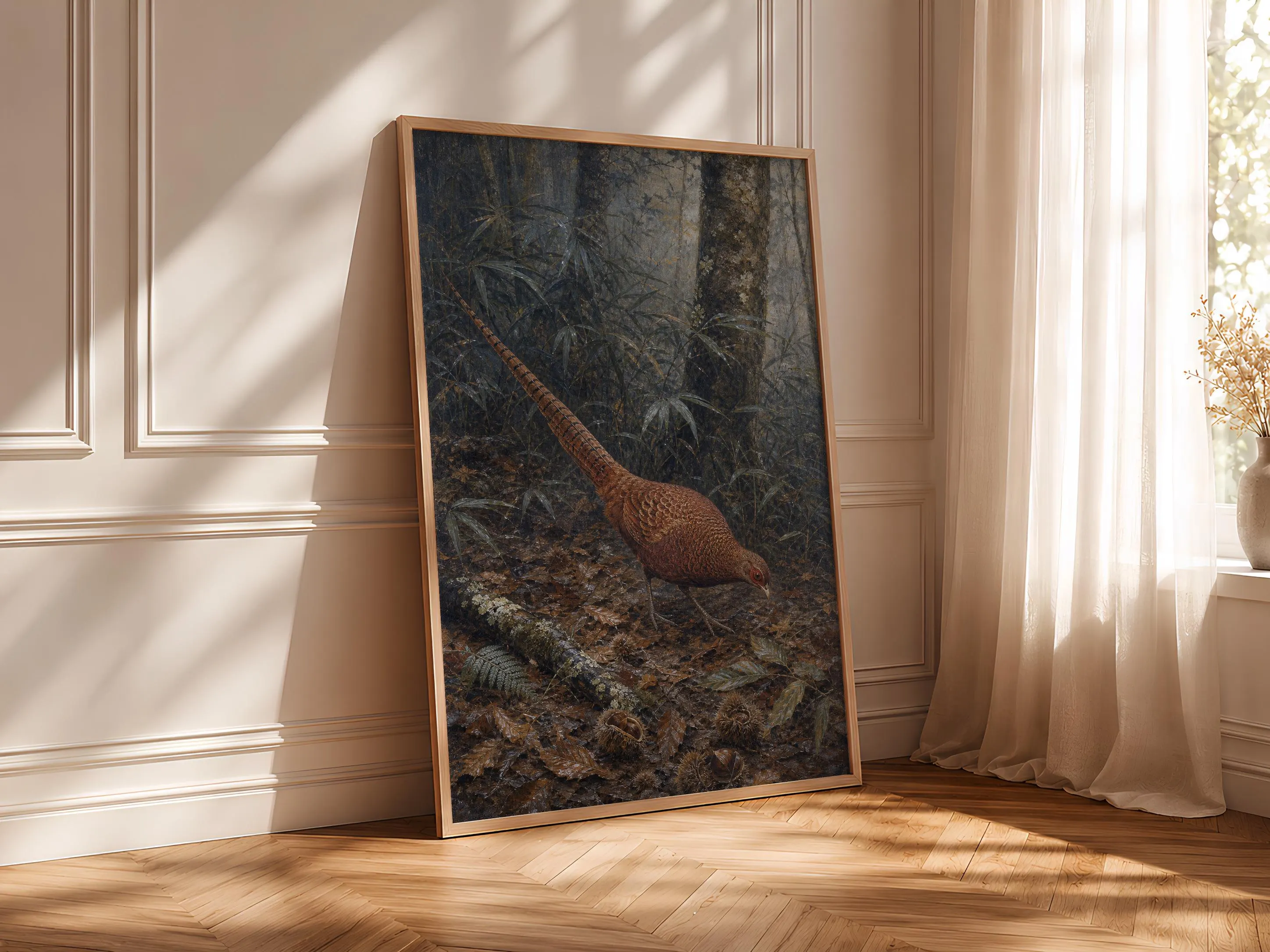 Copper Pheasant Painting Print, Japanese Wildlife Wall Art, Bamboo Forest Poster, Woodland Nature Decor, Housewarming Gift – Calm Wall Art by Artsify thumbnail 4