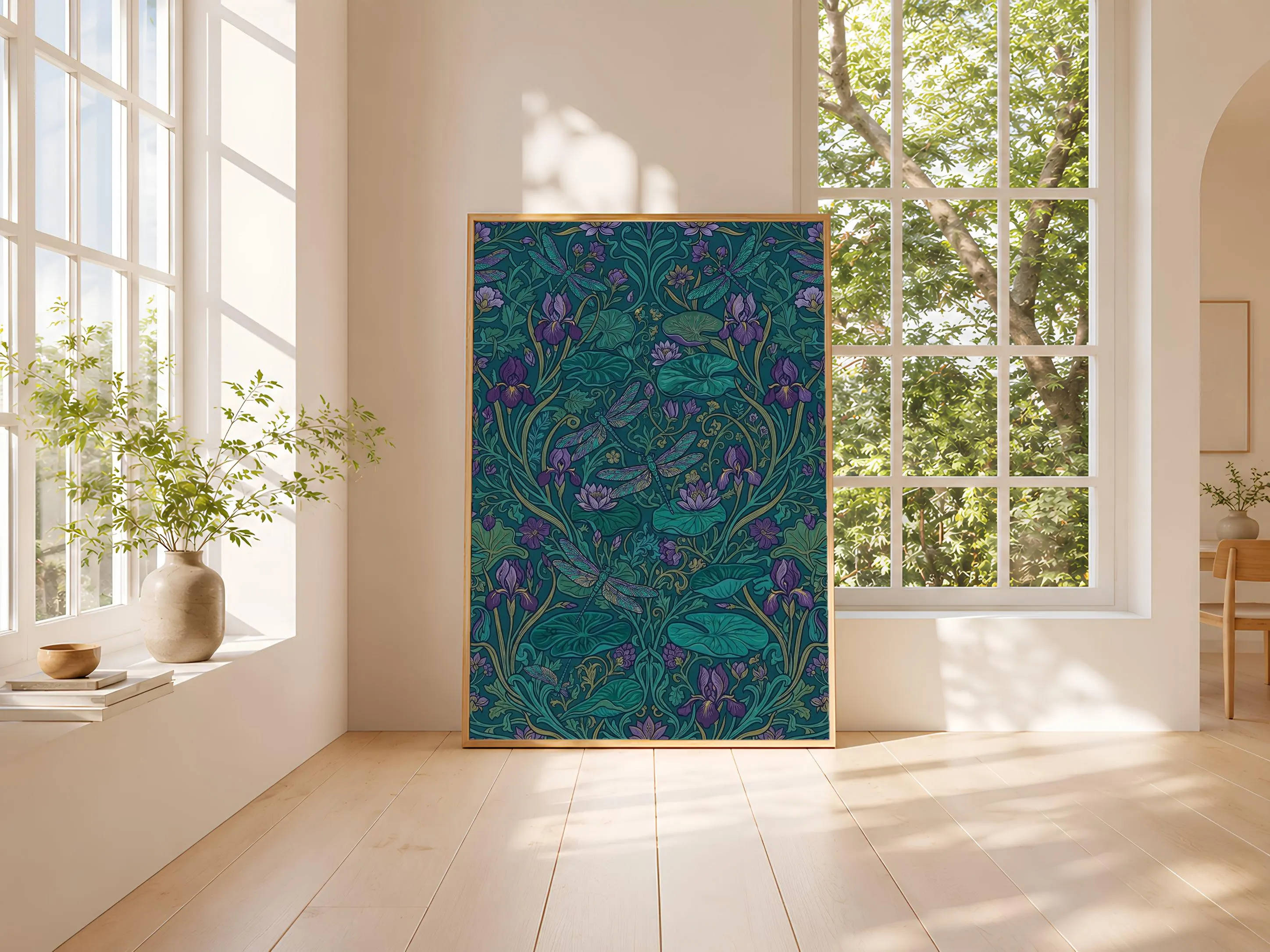 William Morris Style Print, Arts and Crafts Dragonfly Poster, Iris Wall Art, Dining Room Decor, Housewarming Gift – Calm Wall Art by Artsify thumbnail 3