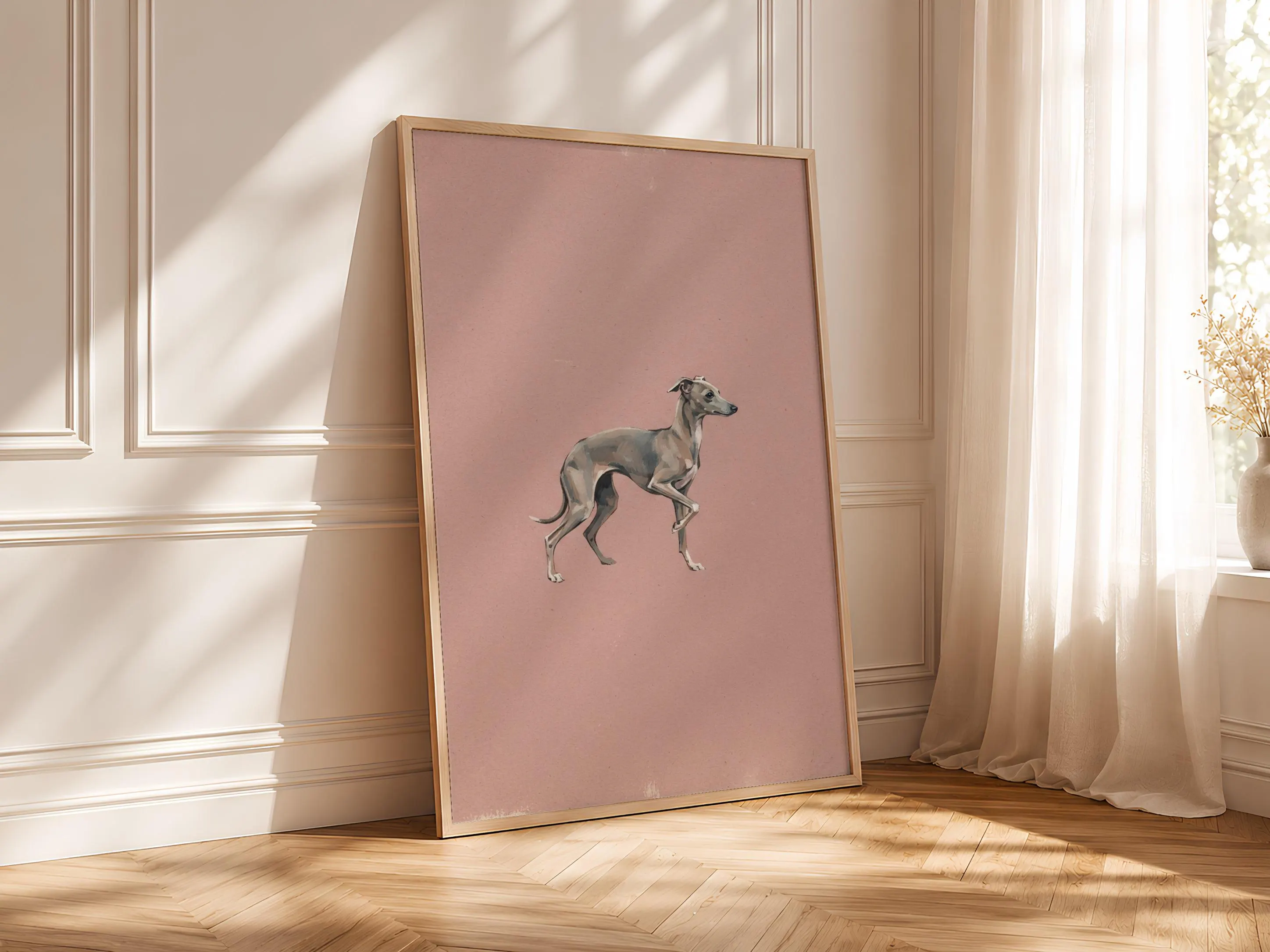 Italian Greyhound Wall Art, Dusty Rose Minimalist Dog Painting, Vintage Sighthound Print, Housewarming Gift – Calm Wall Art by Artsify thumbnail 4
