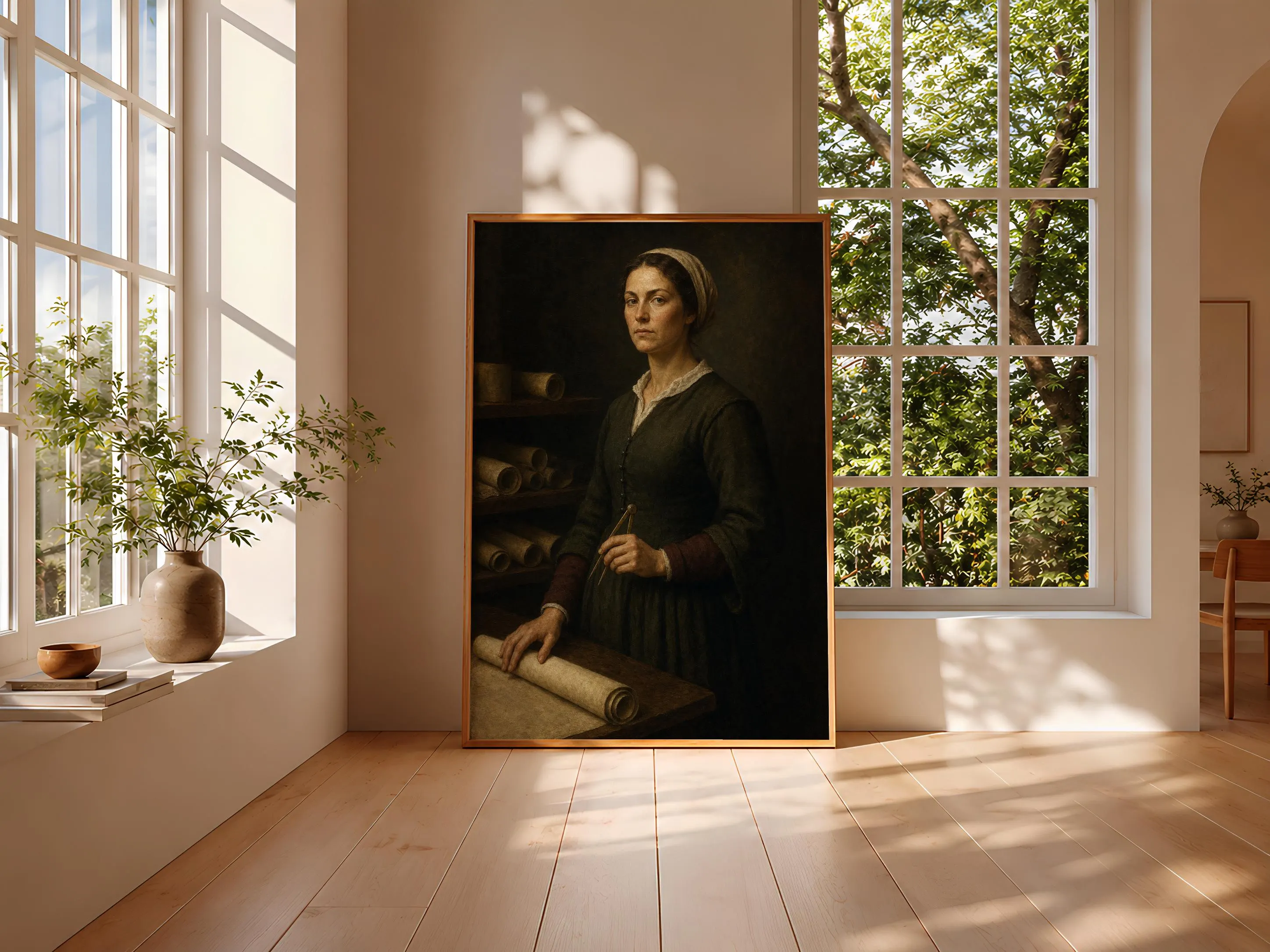 Renaissance Woman Portrait Print, Vintage Mapmaker Wall Art, Old Master Poster, Dark Academia Decor, Housewarming Gift – Calm Wall Art by Artsify thumbnail 3