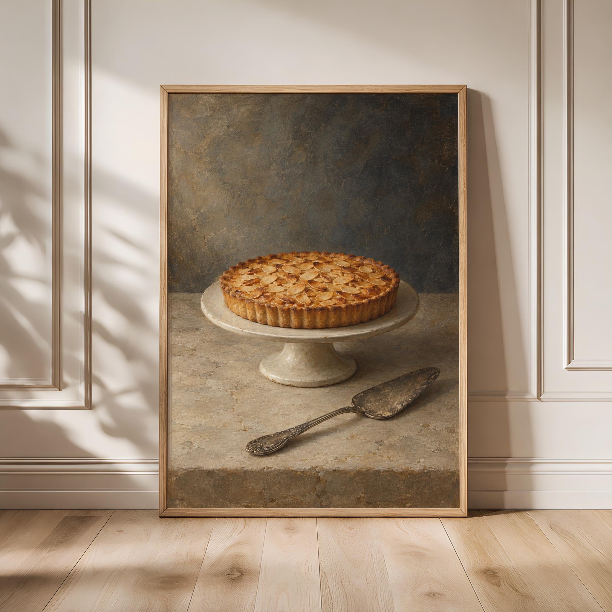 Almond Tart Wall Art, Vintage French Patisserie Oil Painting, Neutral Kitchen Decor – Calm Wall Art by Artsify