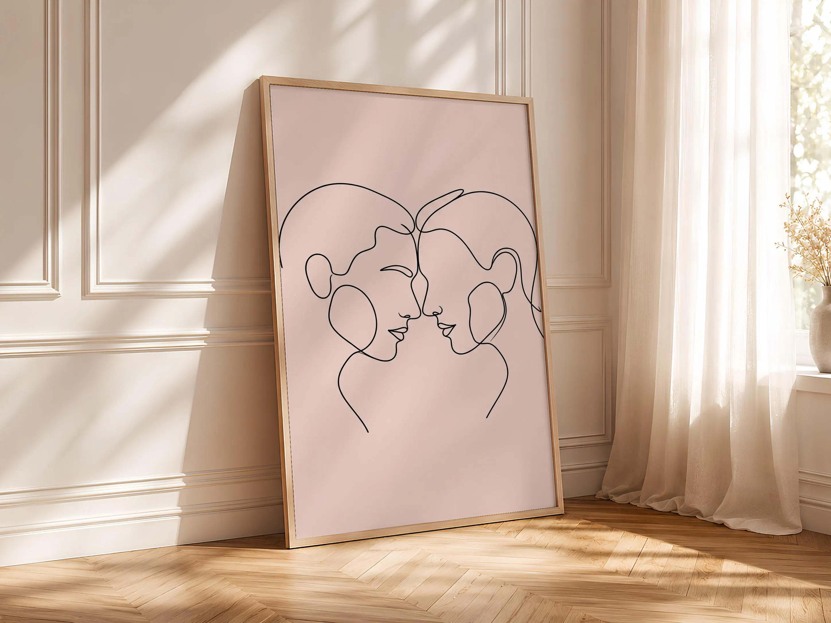 Line Art Couple Print, Minimalist One Line Portrait Poster, Blush Wall Art, Modern Art Gift – Calm Wall Art by Artsify thumbnail 4