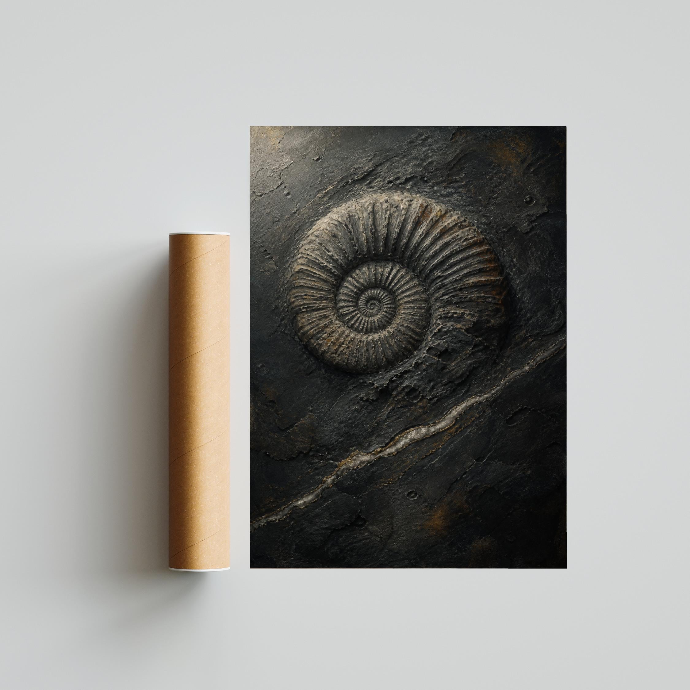Ammonite Fossil Print, Charcoal Slate Encaustic Wall Art, Mineral Relief Poster, Housewarming Gift – Calm Wall Art by Artsify thumbnail 5