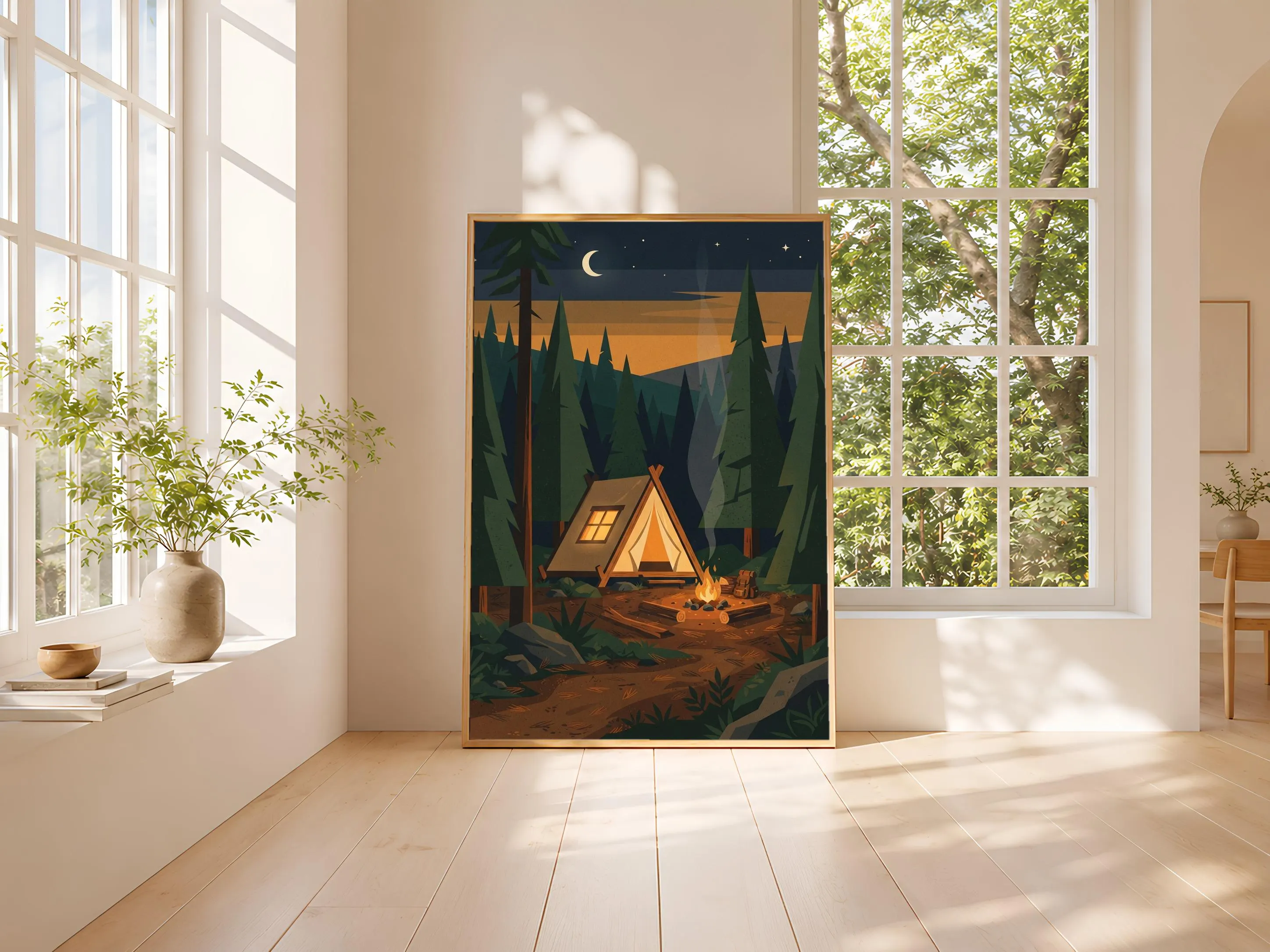 Vintage Camping Tent Print, Retro Campfire Poster, Woodland Wall Art, Bedroom Decor, Housewarming Gift – Calm Wall Art by Artsify thumbnail 3