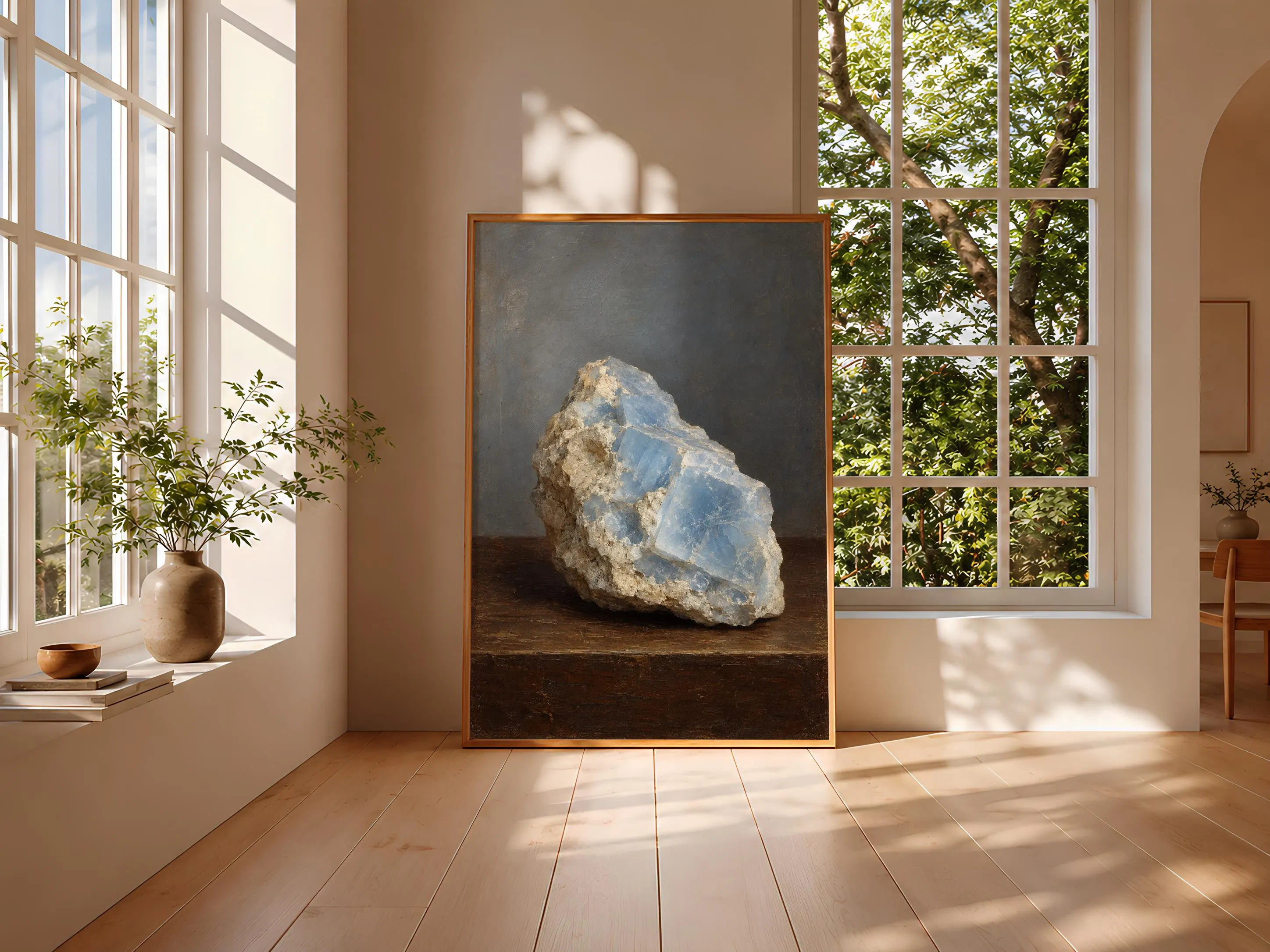 Blue Calcite Wall Art, Vintage Mineral Specimen Painting, Pale Blue Study Decor – Calm Wall Art by Artsify thumbnail 3
