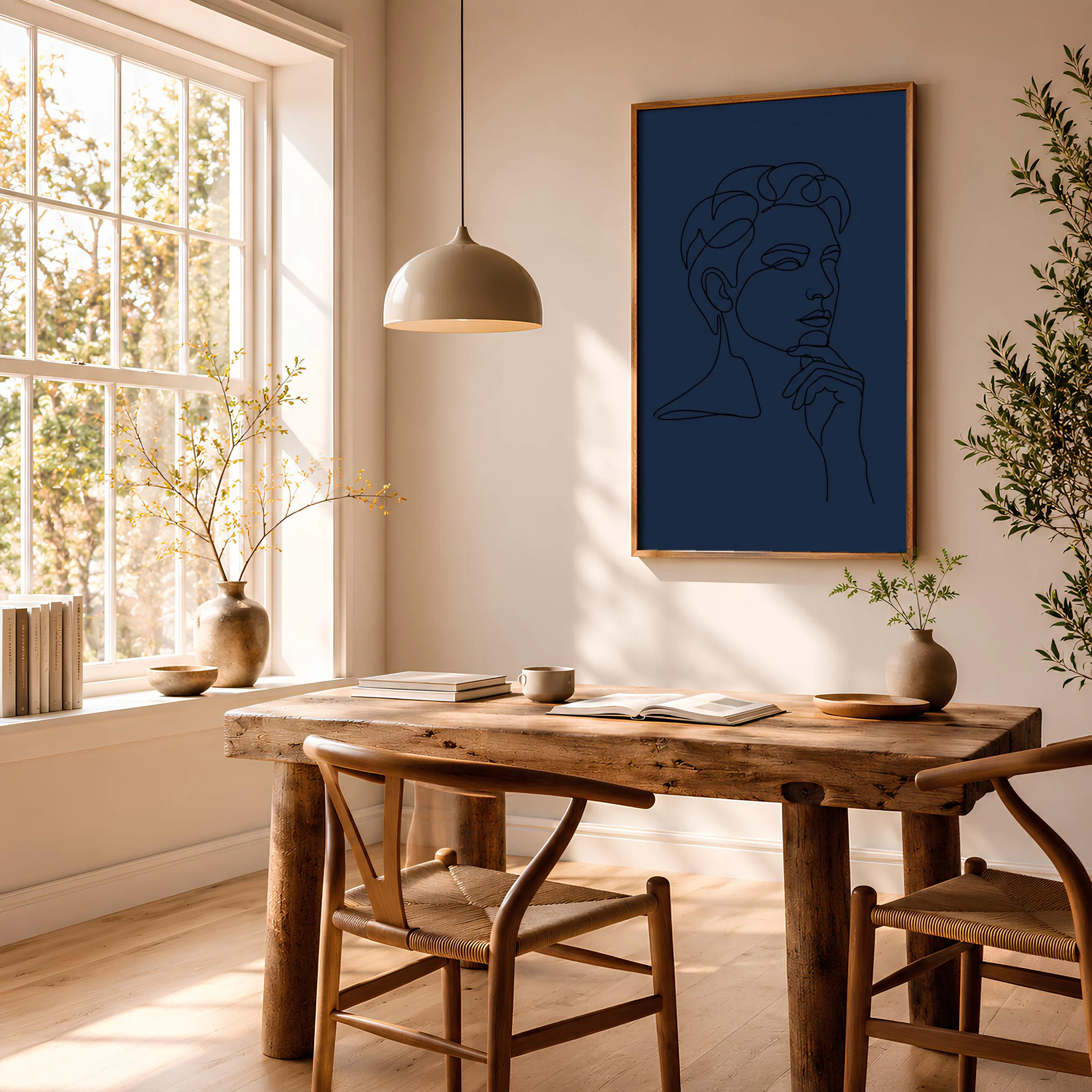 Line Art Face Print, Minimalist One Line Portrait Poster, Navy Wall Art, Modern Art Gift – Calm Wall Art by Artsify thumbnail 2