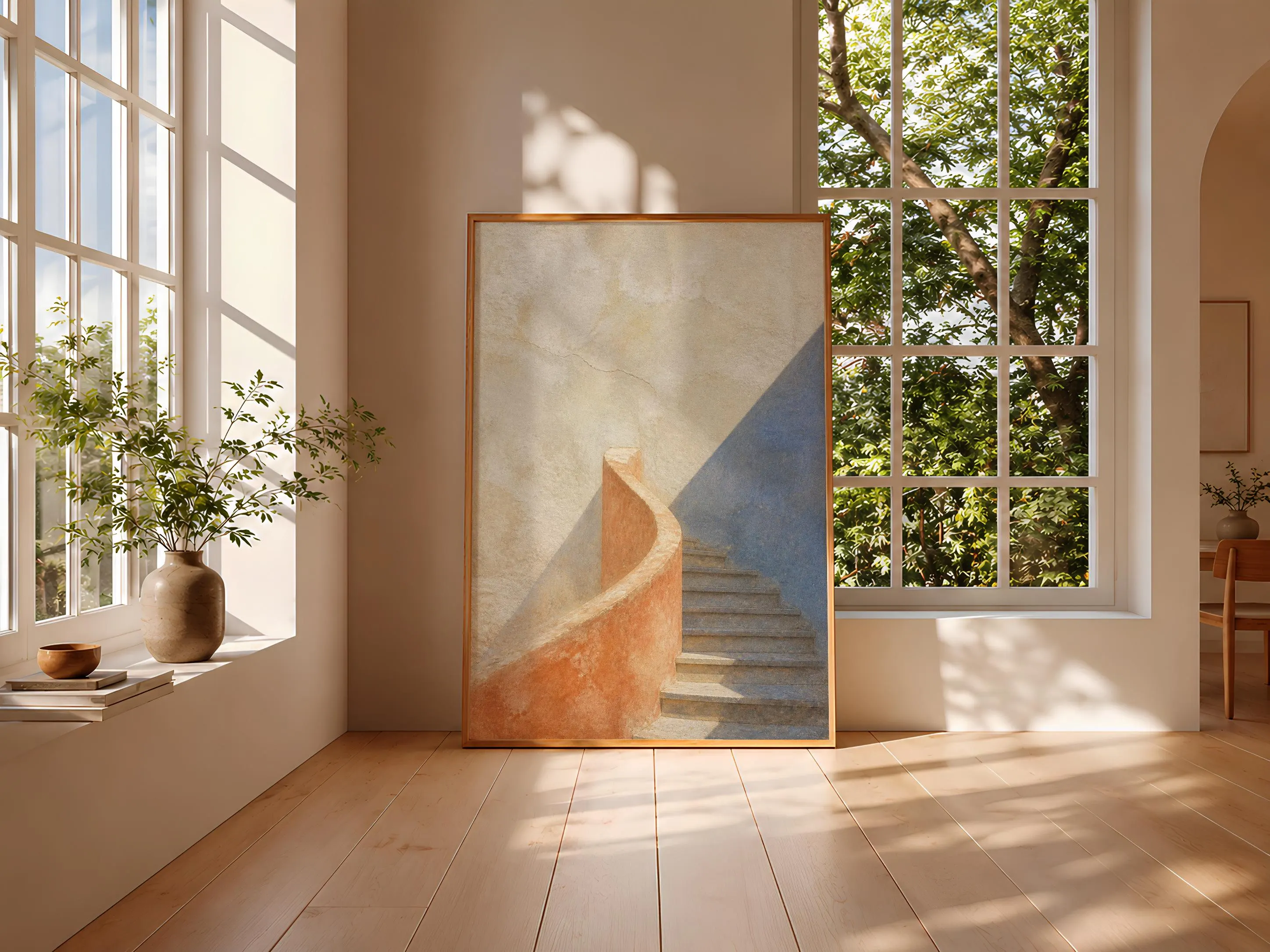 Mediterranean Staircase Print, Terracotta Fresco Wall Art, Minimalist Coastal Poster, Housewarming Gift – Calm Wall Art by Artsify thumbnail 3