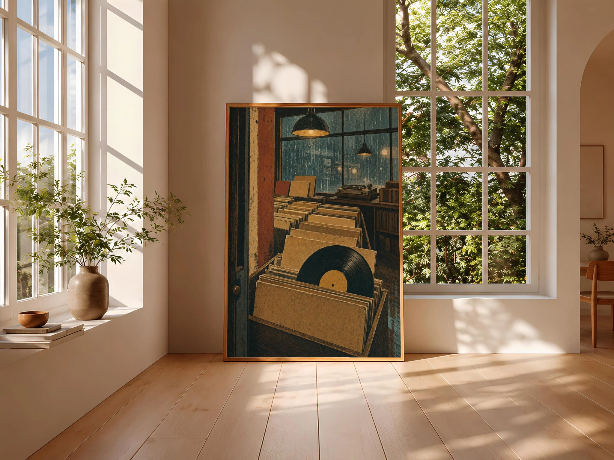 Vintage Record Shop Print, Rainy Music Store Wall Art, Retro Vinyl Poster, Cozy Music Room Decor, Housewarming Gift – Calm Wall Art by Artsify thumbnail 3