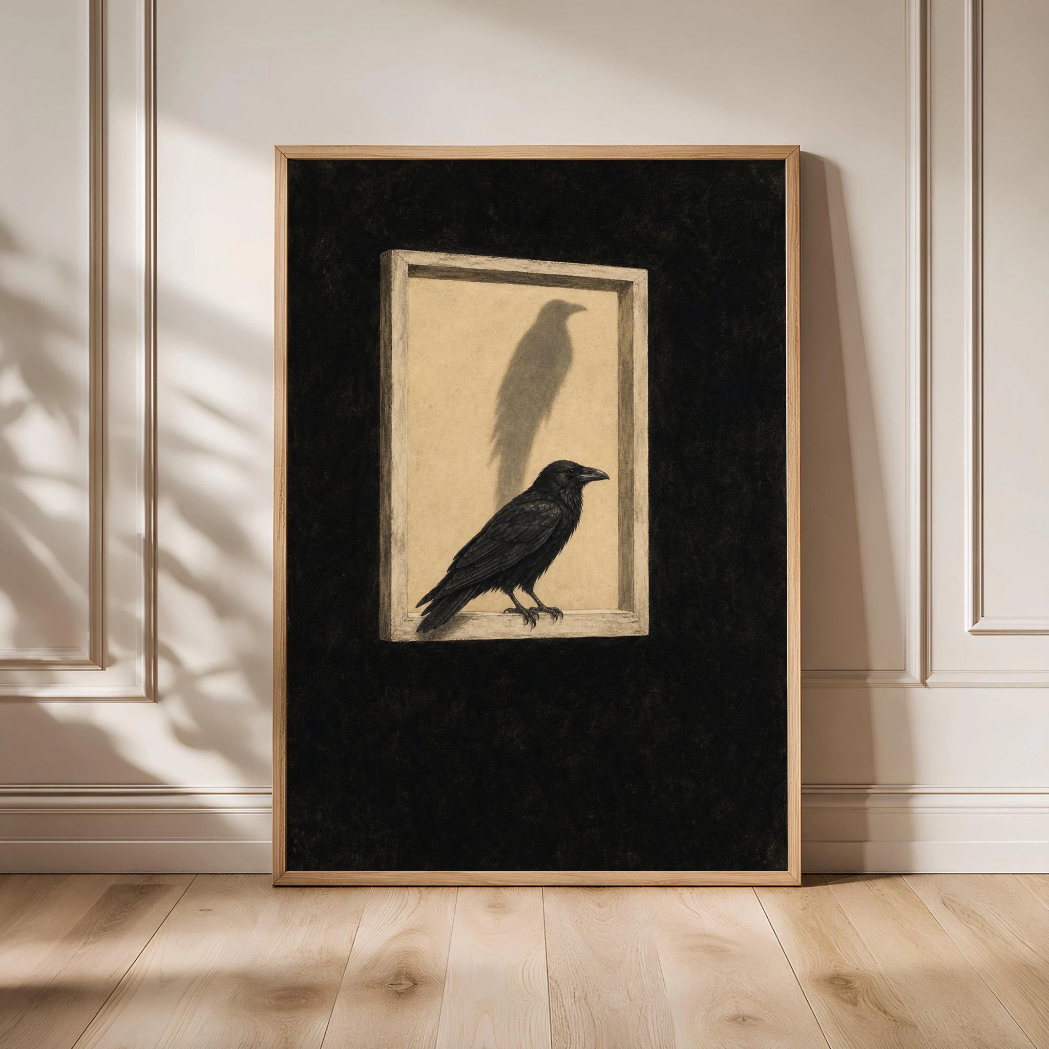 Surreal Raven Wall Art Print, Black Bird Window Poster, Dark Academia Decor, Minimalist Surreal Art, Housewarming Gift – Calm Wall Art by Artsify