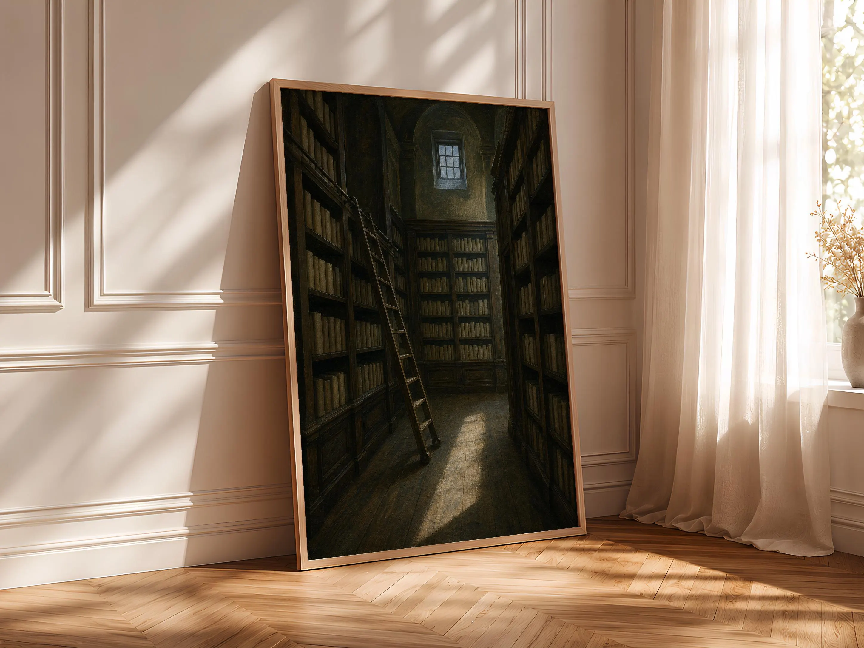 Library Ladder Print, Moss Green Architectural Wall Art, Moody Reading Room Poster, Housewarming Gift – Calm Wall Art by Artsify thumbnail 4
