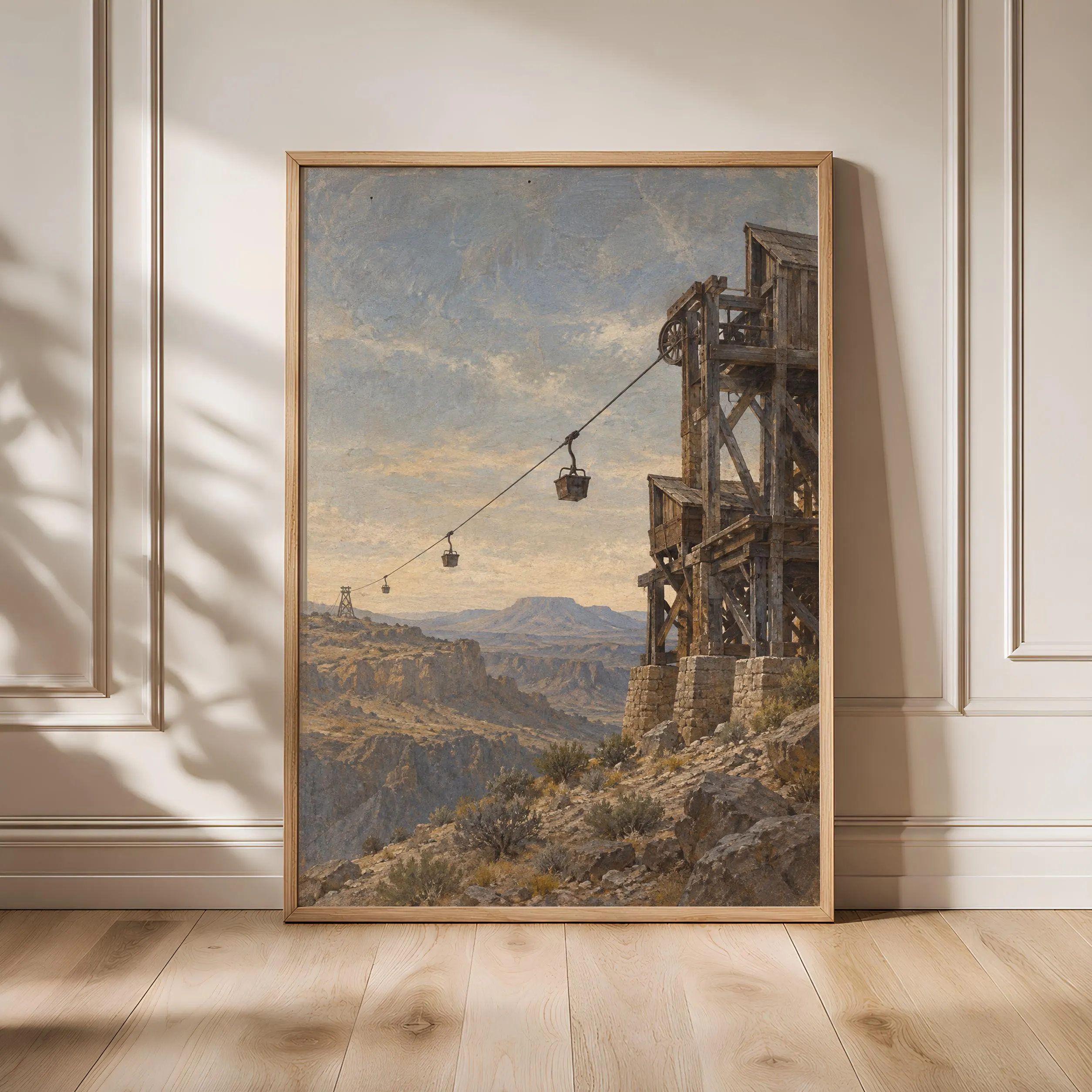 Desert Ore Tram Wall Art, Vintage Western Industrial Painting – Calm Wall Art by Artsify