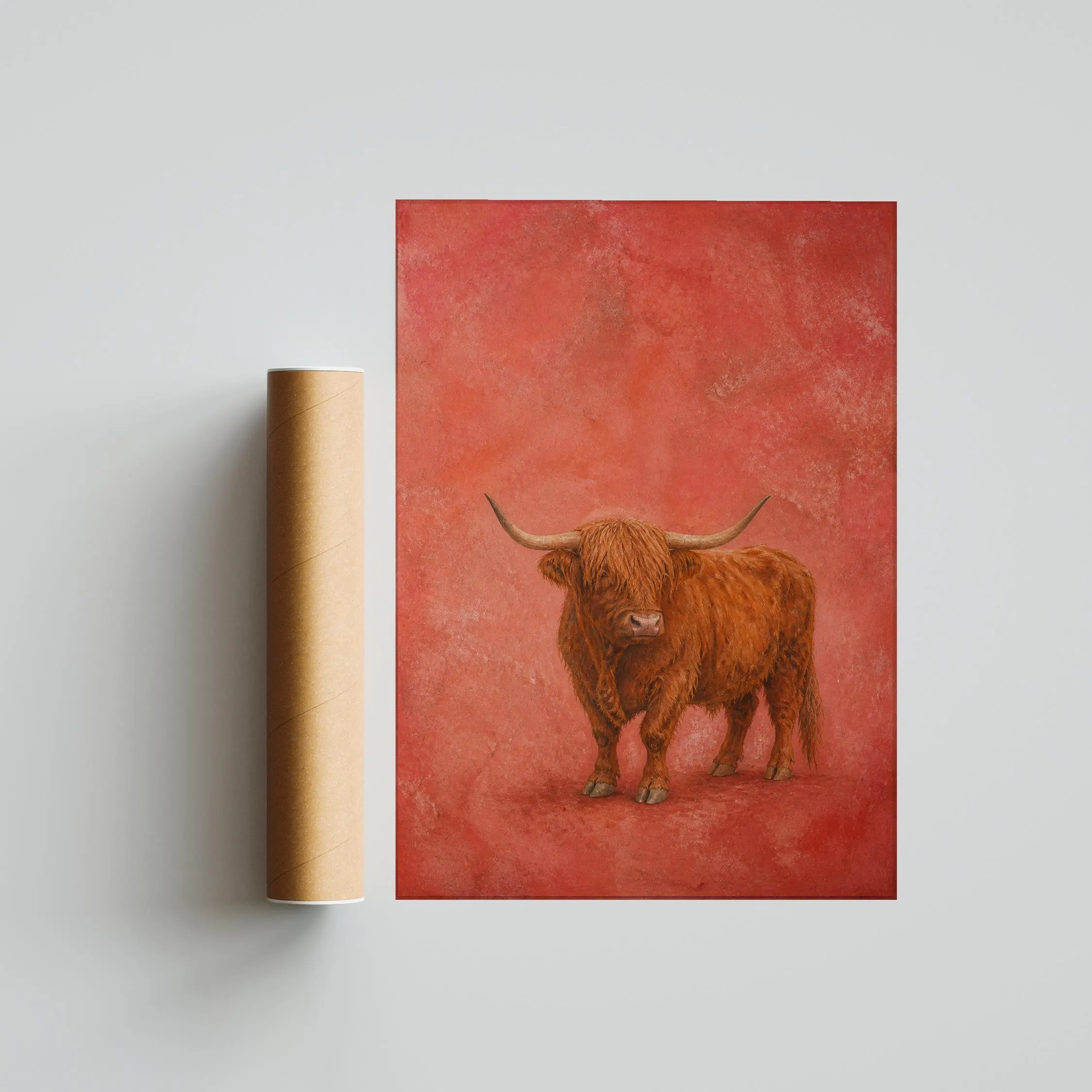 Highland Cow Wall Art, Coral Fresco Farmhouse Painting, Minimalist Animal Print, Housewarming Gift – Calm Wall Art by Artsify thumbnail 5