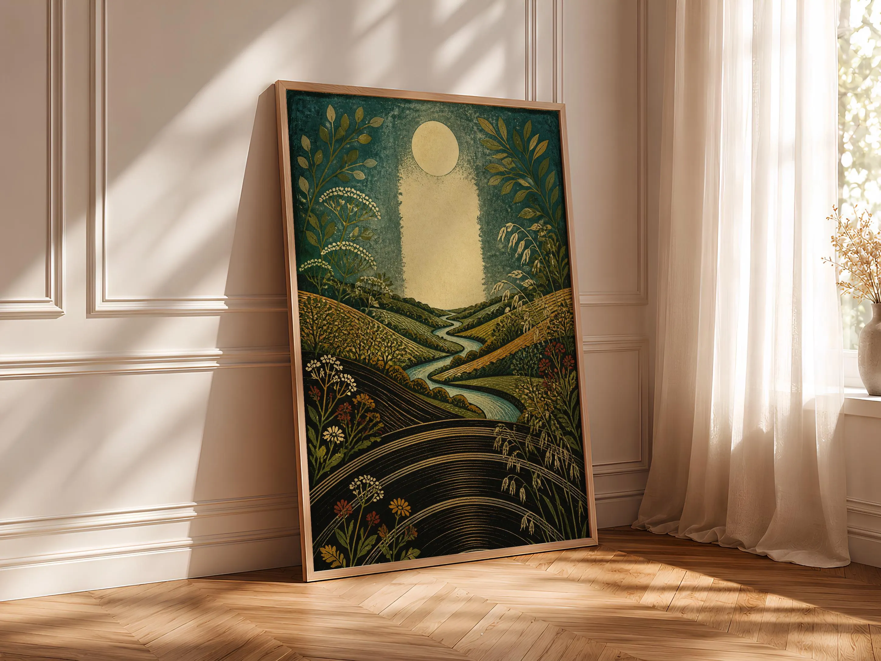 Vinyl Groove Landscape Print, Arts and Crafts Music Room Poster, Green Wall Art, Vinyl Lover Gift – Calm Wall Art by Artsify thumbnail 4