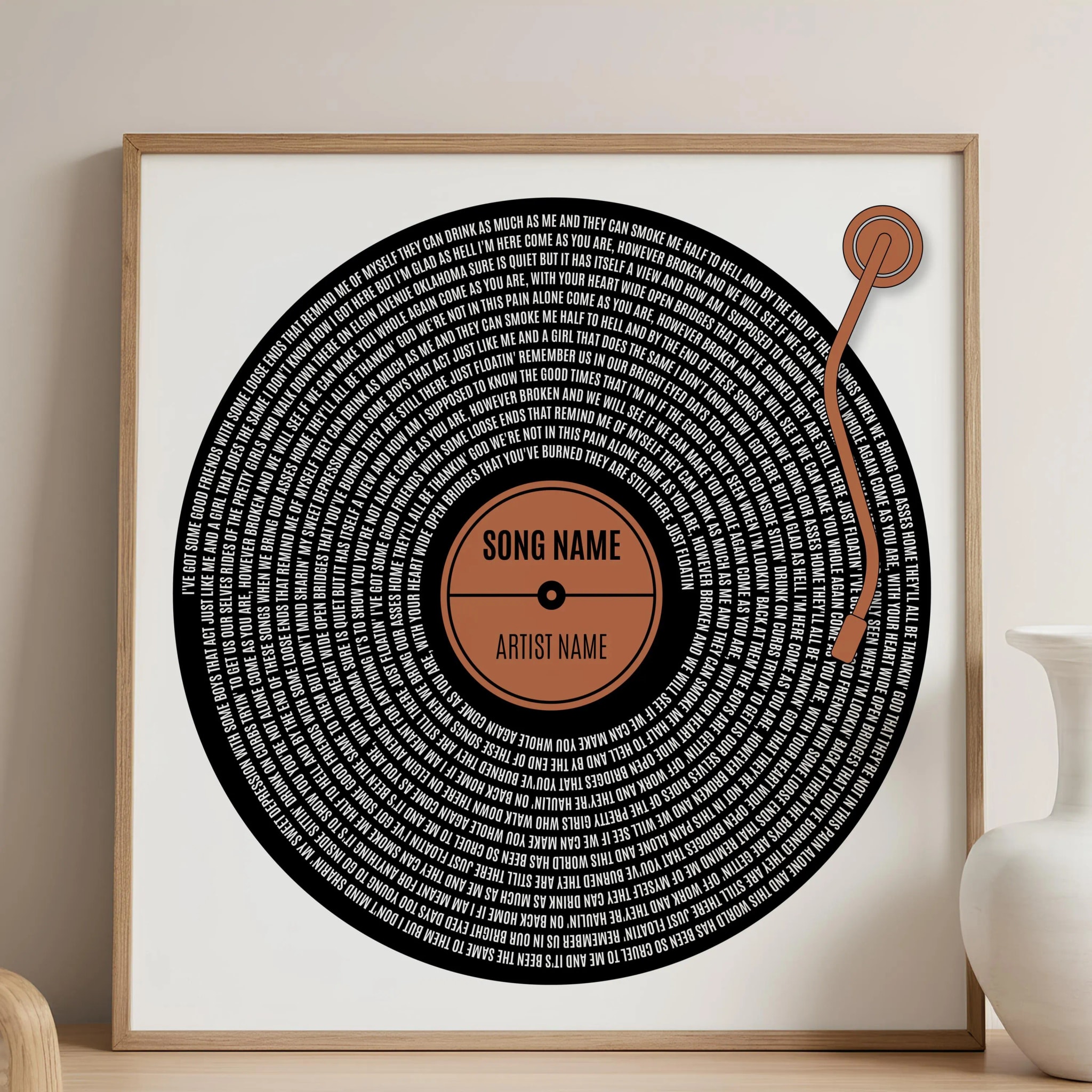 Custom Vinyl Lyrics Print, Personalised Music Poster, Customizable Music Gift, Anniversary Gift, Wedding Song Dance, Valentine's Gift β Calm Wall Art by Artsify