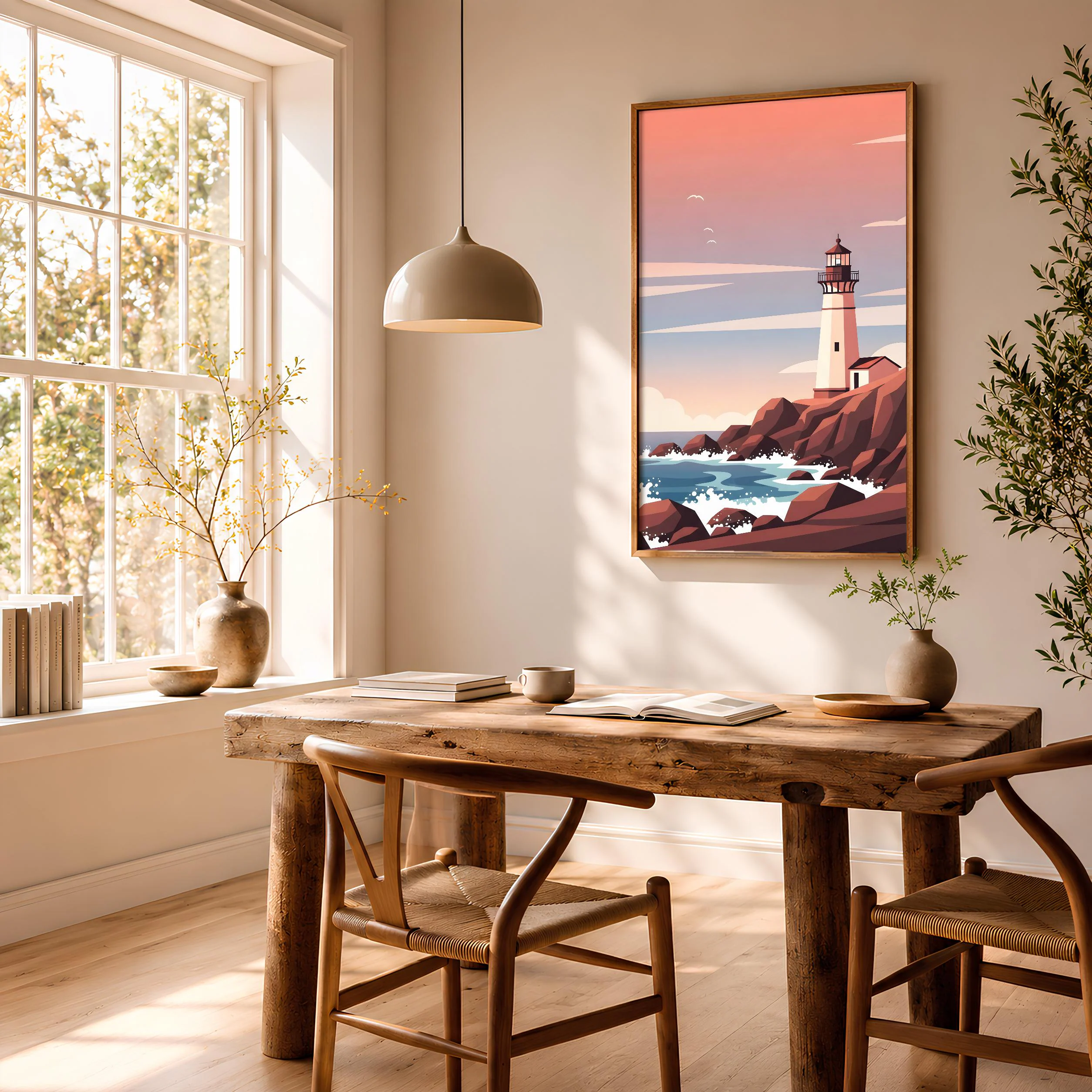 Lighthouse Coast Print, Rocky Cliff Poster, Coastal Wall Art, Living Room Decor, Housewarming Gift – Calm Wall Art by Artsify thumbnail 2