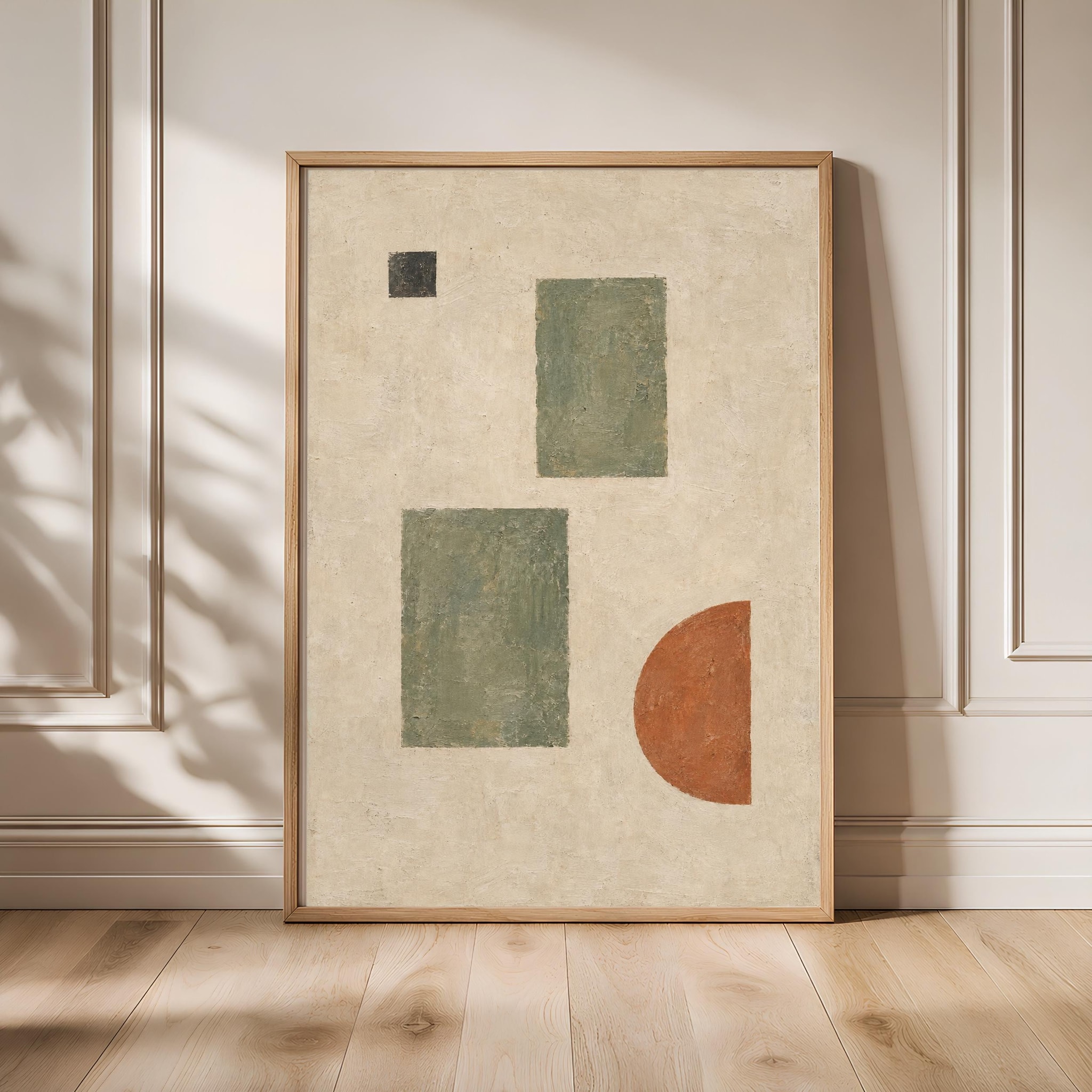 Sage and Terracotta Wall Art, Balanced Shapes Abstract Print – Calm Wall Art by Artsify