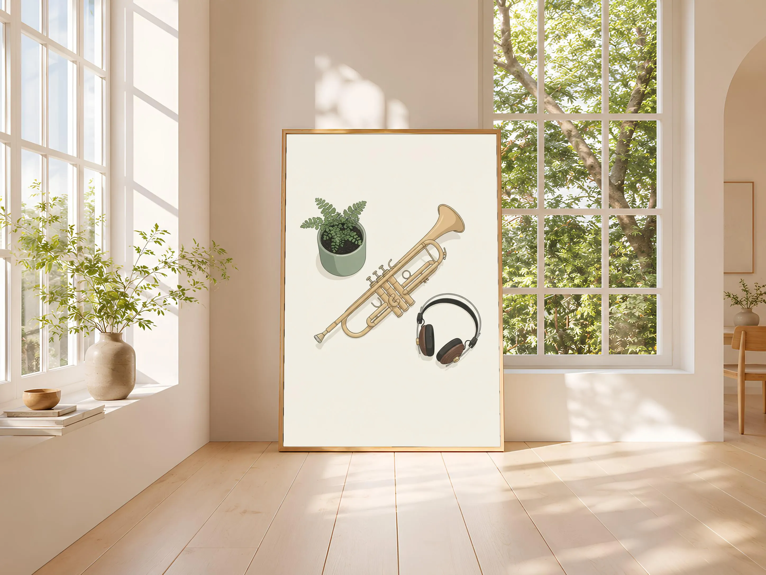 Trumpet Print, Japandi Music Room Poster, Sage Green Wall Art, Musician Gift, Housewarming Gift – Calm Wall Art by Artsify thumbnail 3