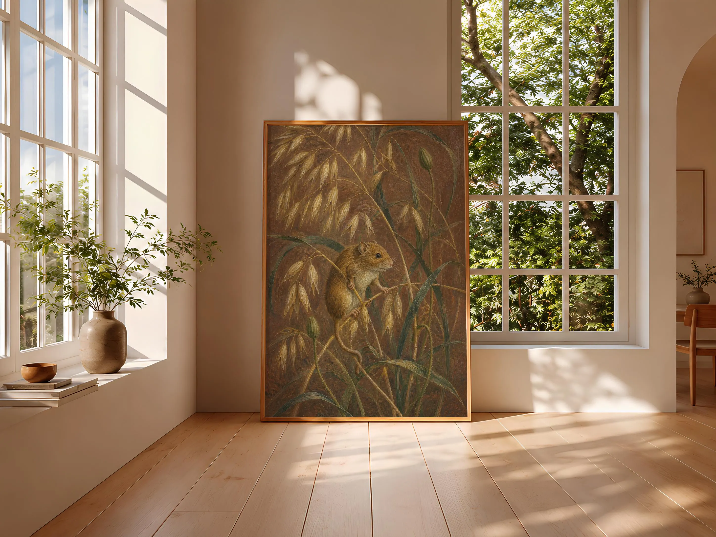 Harvest Mouse Wall Art, Vintage Naturalist Illustration, Warm Tan Meadow Decor Print – Calm Wall Art by Artsify thumbnail 3