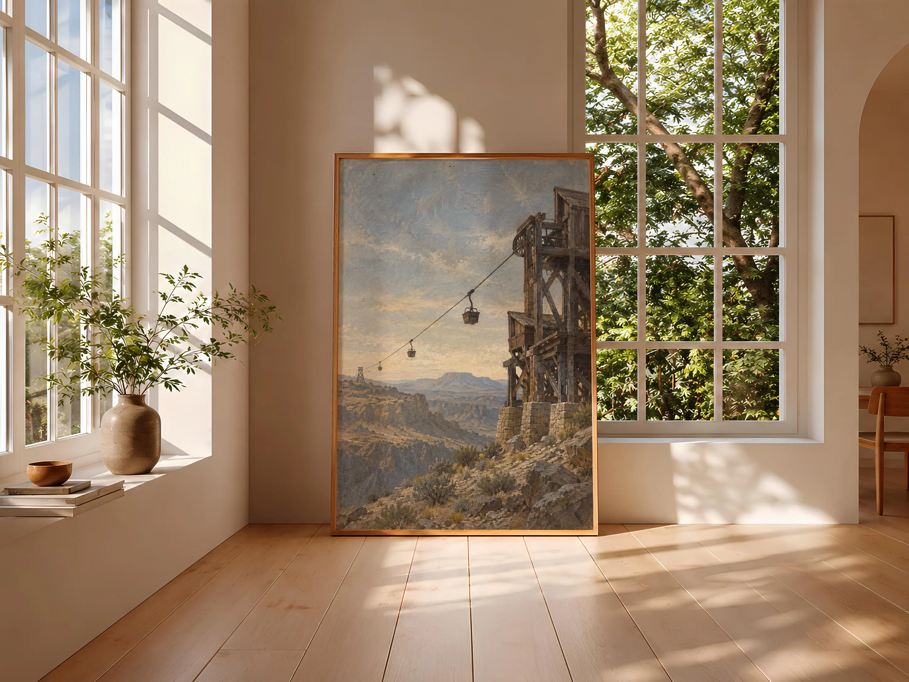 Desert Ore Tram Wall Art, Vintage Western Industrial Painting – Calm Wall Art by Artsify thumbnail 3
