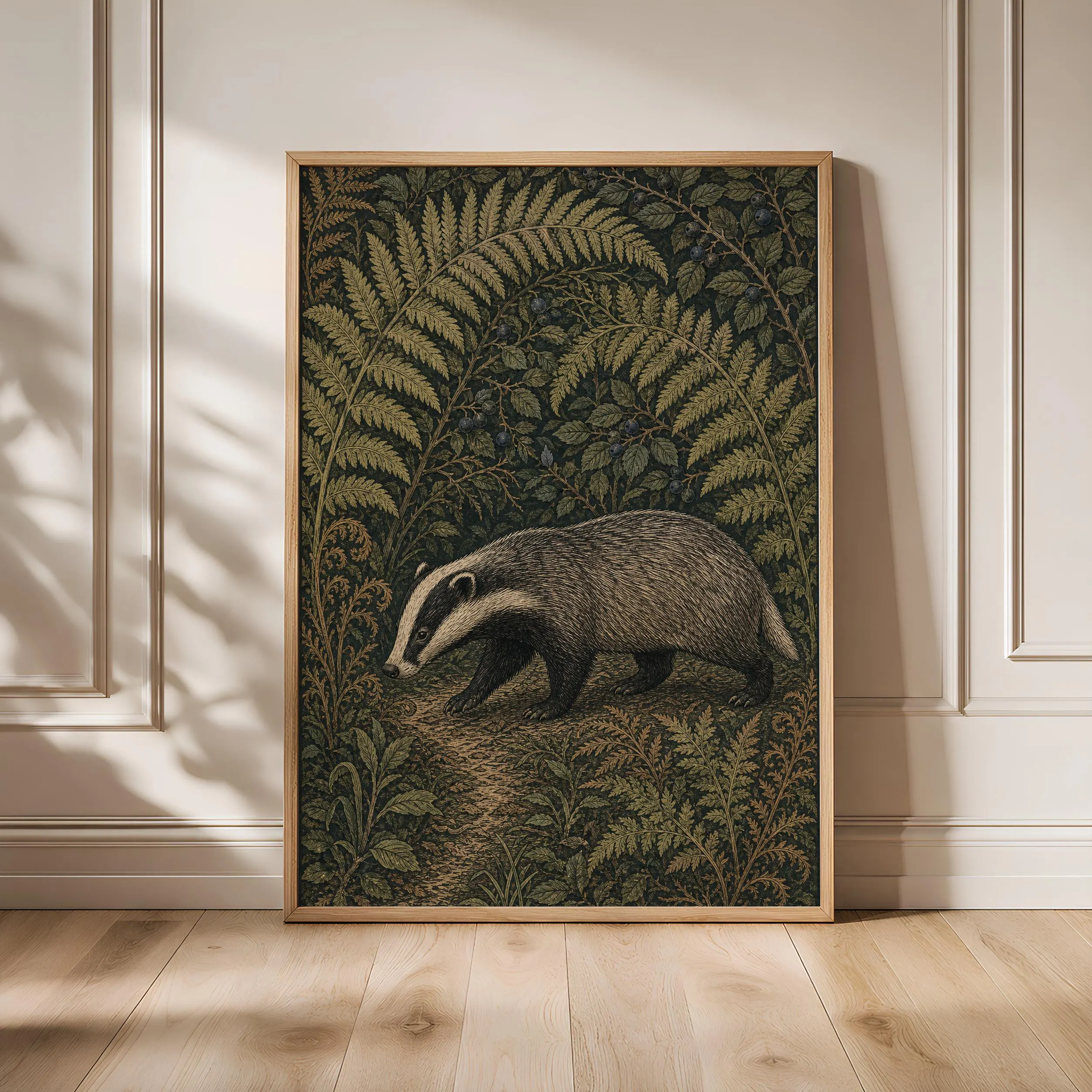 Vintage Badger Print, Woodland Animal Wall Art, Arts and Crafts Wildlife Poster, Dark Cottagecore Decor, Housewarming Gift – Calm Wall Art by Artsify