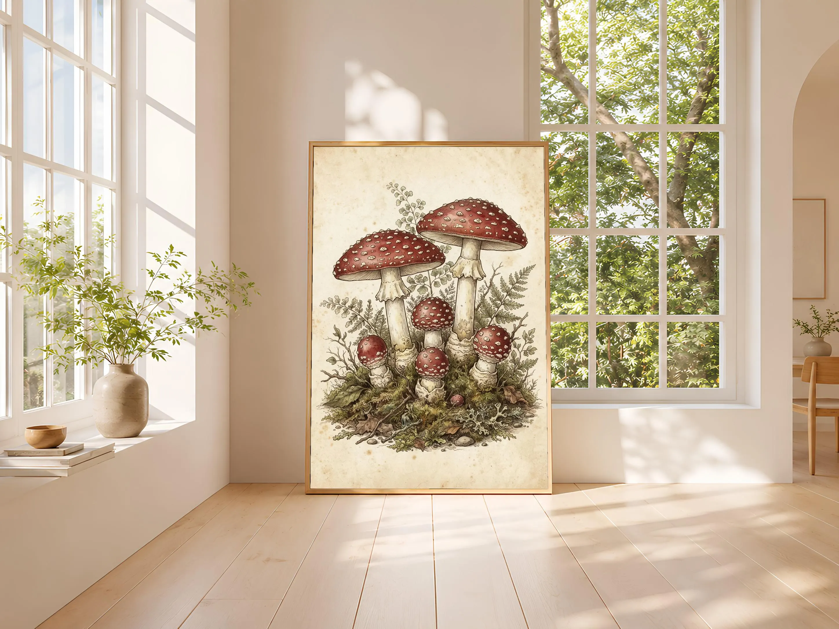 Fly Agaric Mushroom Print, Vintage Botanical Poster, Red Wall Art, Cottagecore Decor, Housewarming Gift – Calm Wall Art by Artsify thumbnail 3