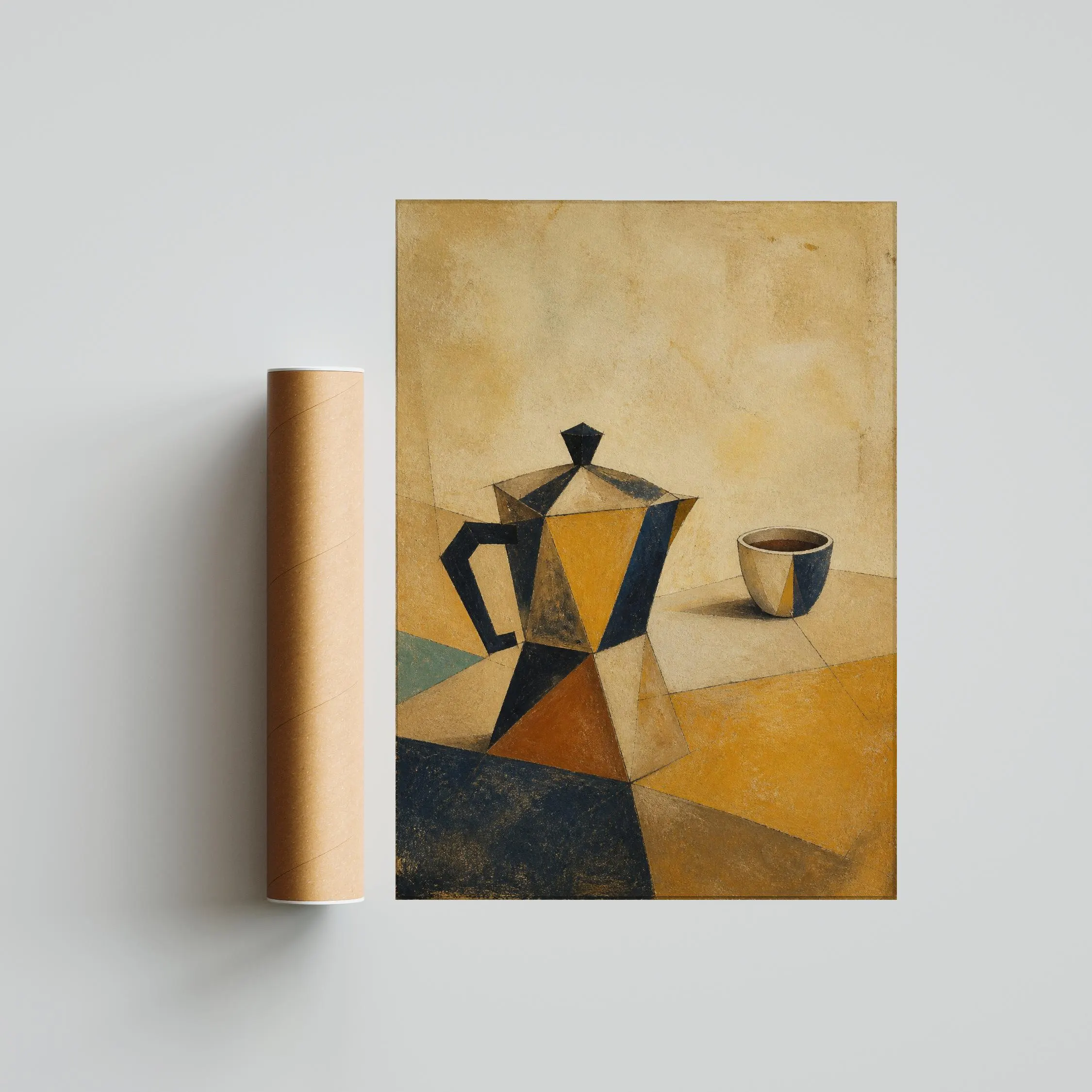 Cubist Coffee Pot Print, Saffron Geometric Wall Art, Modern Kitchen Poster, Housewarming Gift – Calm Wall Art by Artsify thumbnail 5