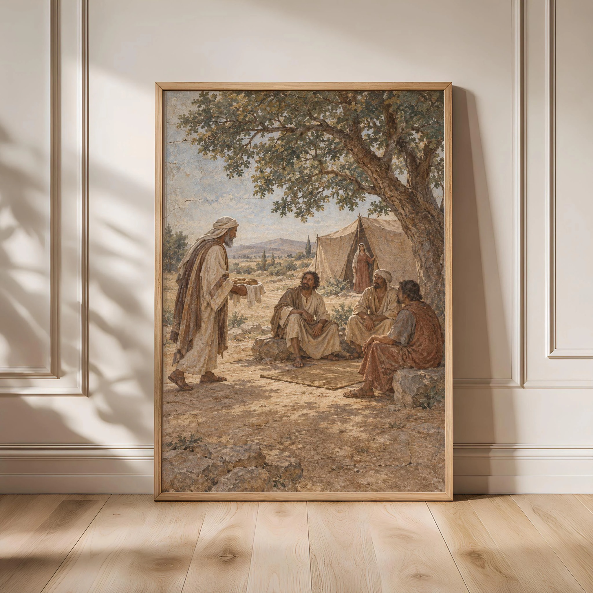Hospitality of Abraham Wall Art, Three Visitors Bible Painting – Calm Wall Art by Artsify