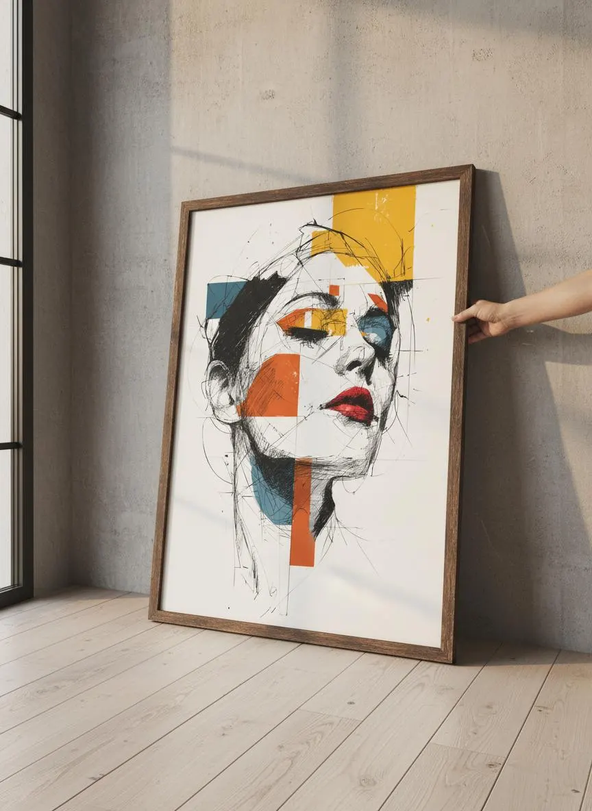 Abstract Face Art Print, Modern Geometric Portrait, Minimalist Decor – Calm Wall Art by Artsify thumbnail 3
