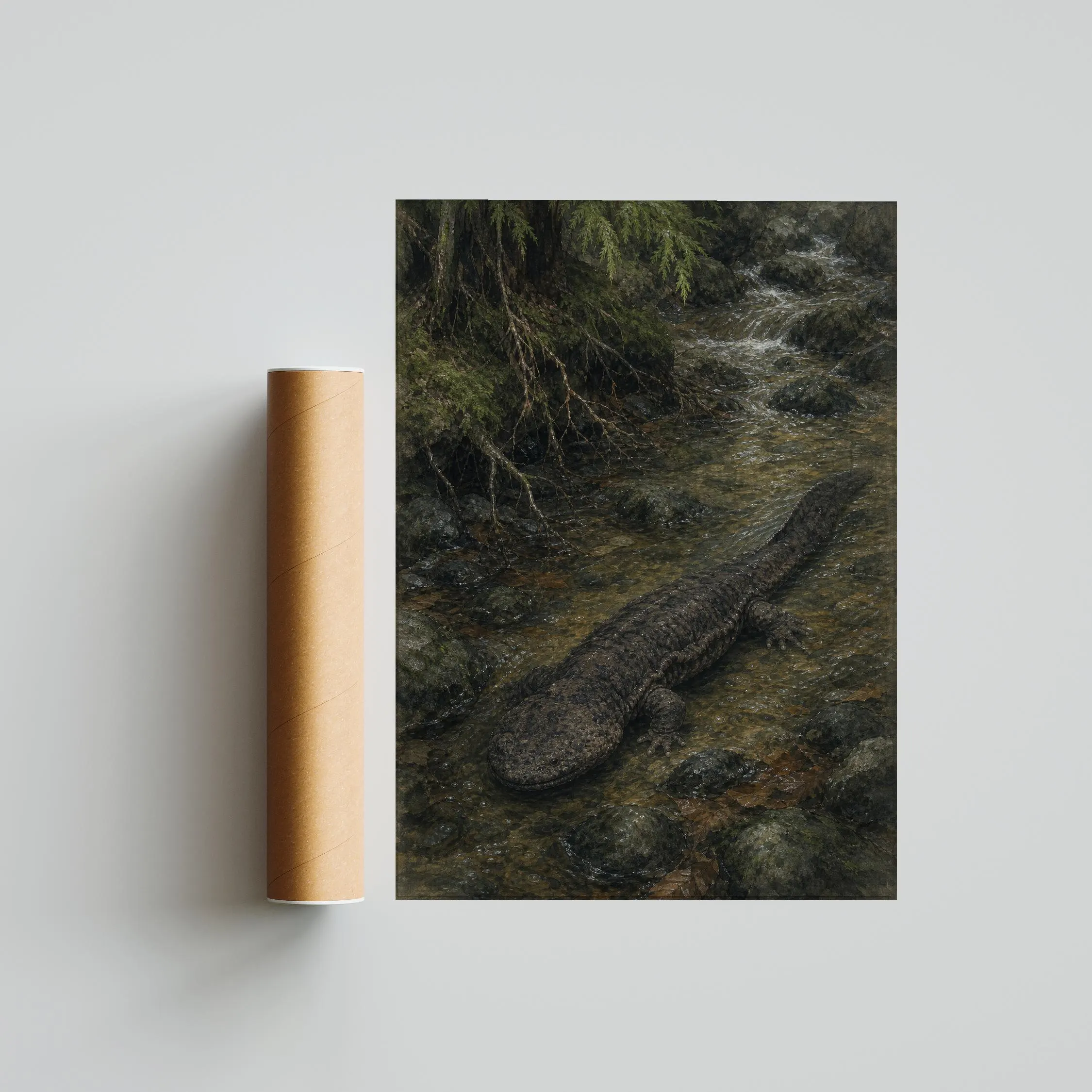 Giant Salamander Painting Print, Japanese Wildlife Wall Art, Forest Stream Poster, Woodland Nature Decor, Housewarming Gift – Calm Wall Art by Artsify thumbnail 5