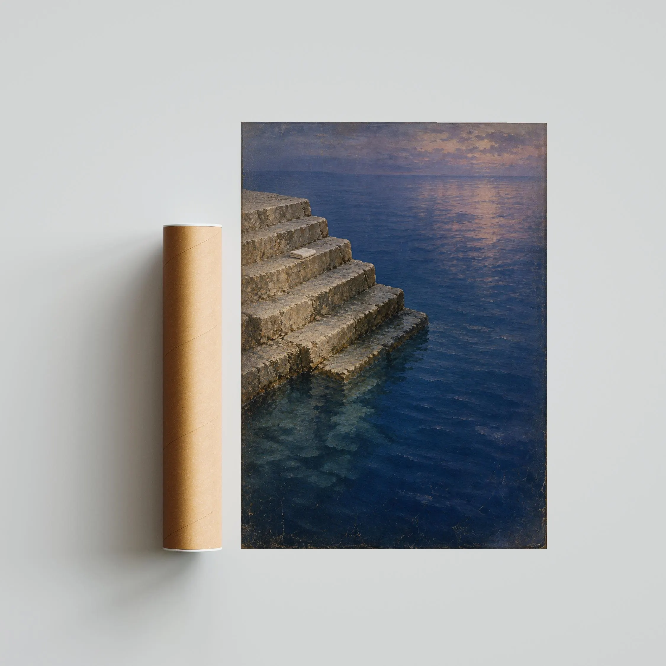 Cobalt Sea Steps Print, Blue Hour Mediterranean Swim Painting – Calm Wall Art by Artsify thumbnail 5