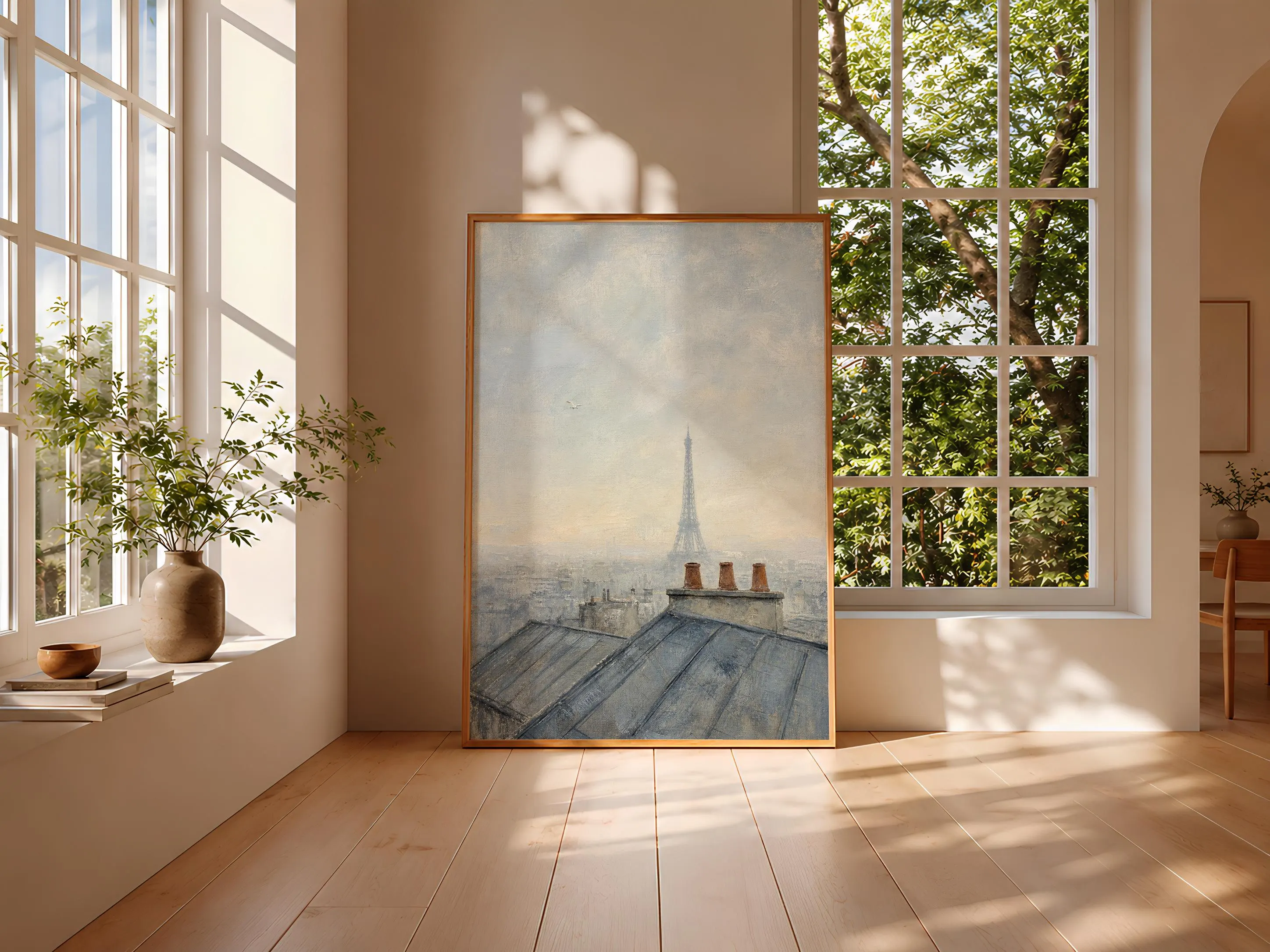 Paris Rooftop Painting Print, Eiffel Tower Wall Art, Vintage Cityscape Poster, French Wall Decor, Housewarming Gift – Calm Wall Art by Artsify thumbnail 3