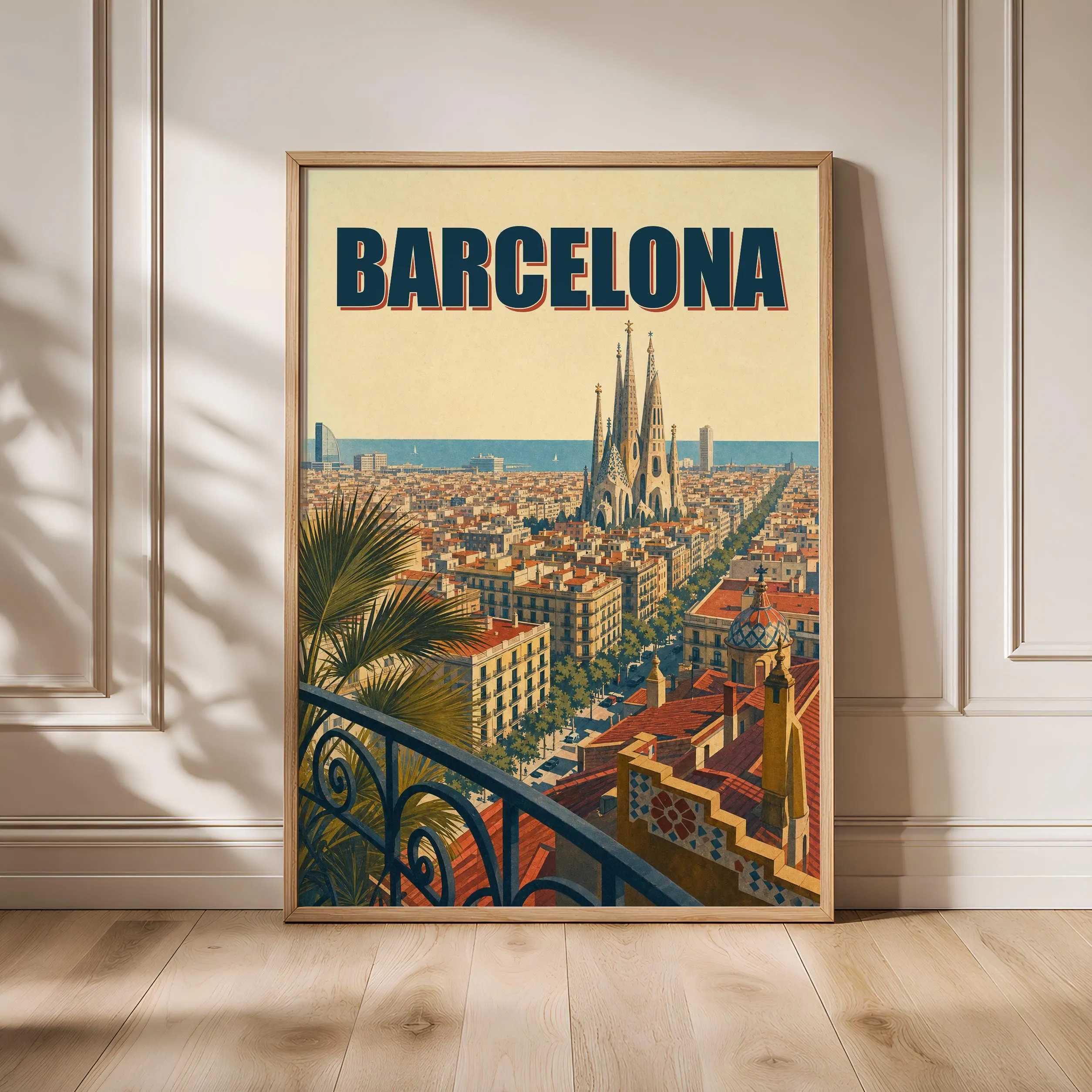 Barcelona Travel Poster Print, Vintage Skyline Wall Art, Bold Typography Poster, City Name Wall Decor, Housewarming Gift – Calm Wall Art by Artsify